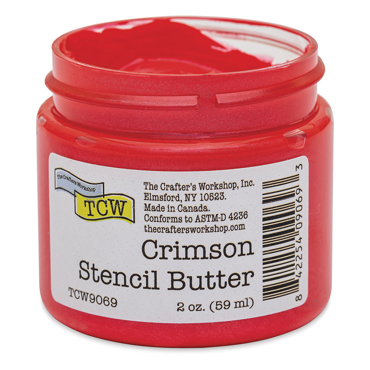 Stencil Butter Acrylic Paint - Crimson, 2 oz, Jar (Shown without lid)