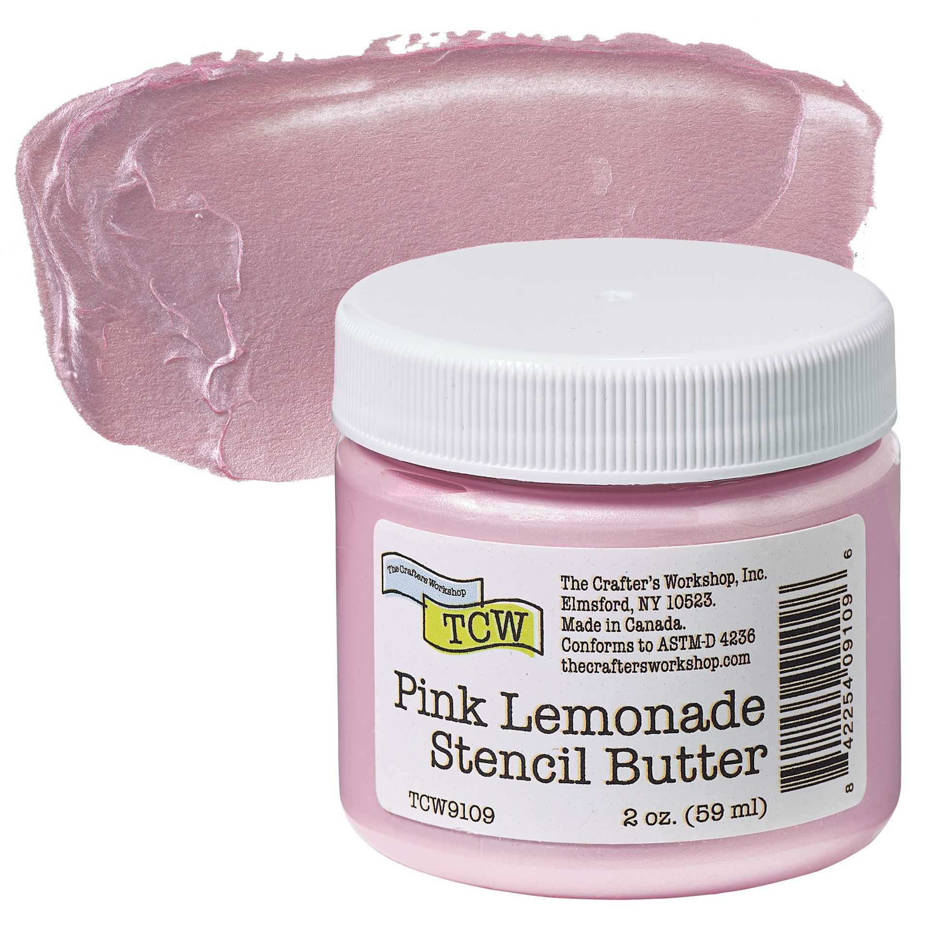 Stencil Butter Acrylic Paint - Pink Lemonade, 2 oz, Jar and swatch