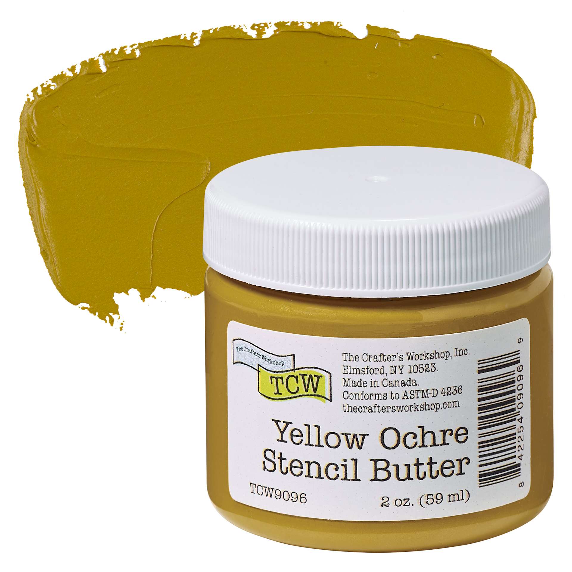 Stencil Butter Acrylic Paint - Yellow Ochre, 2 oz, Jar and swatch