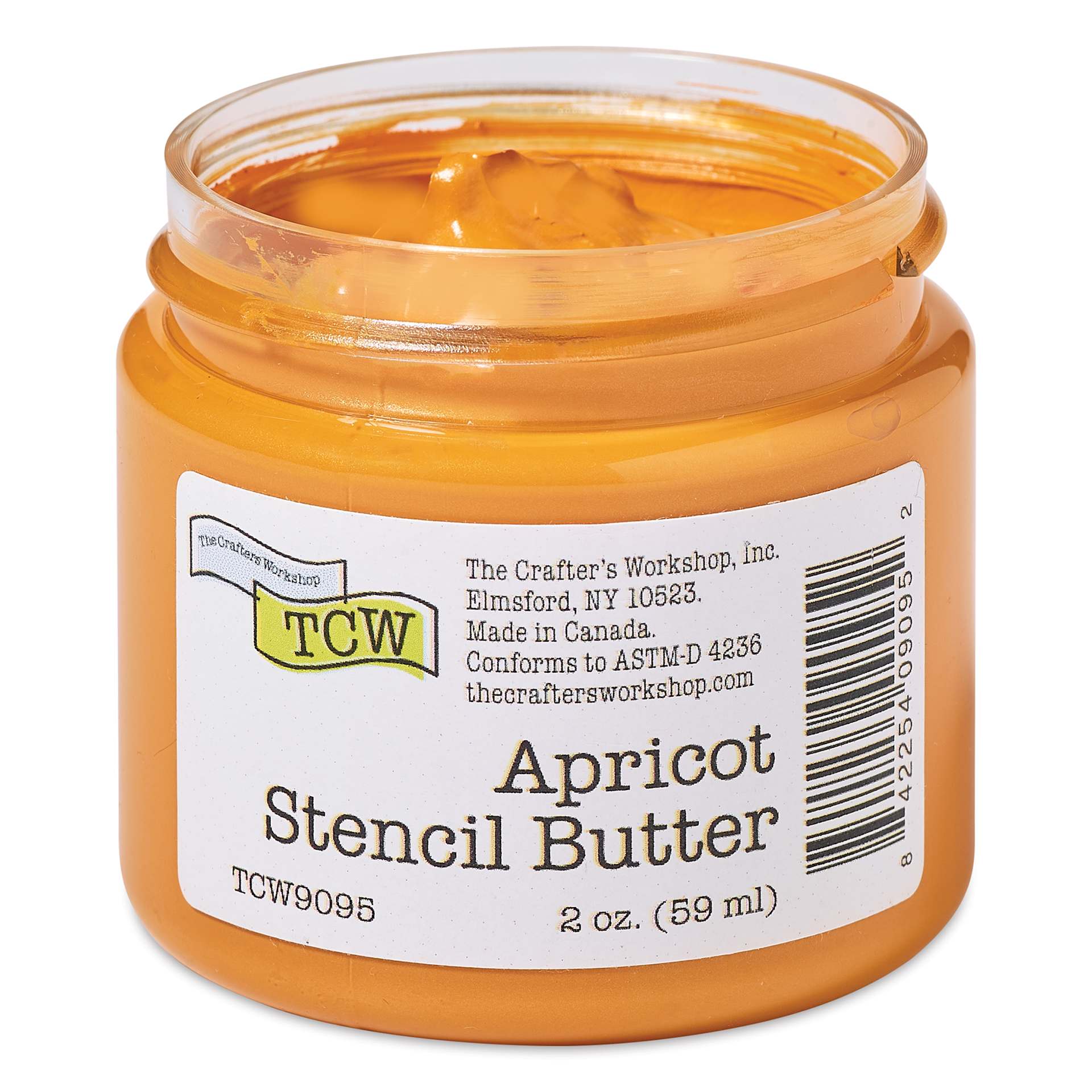 Stencil Butter Acrylic Paint - Apricot, 2 oz, Jar with lid off