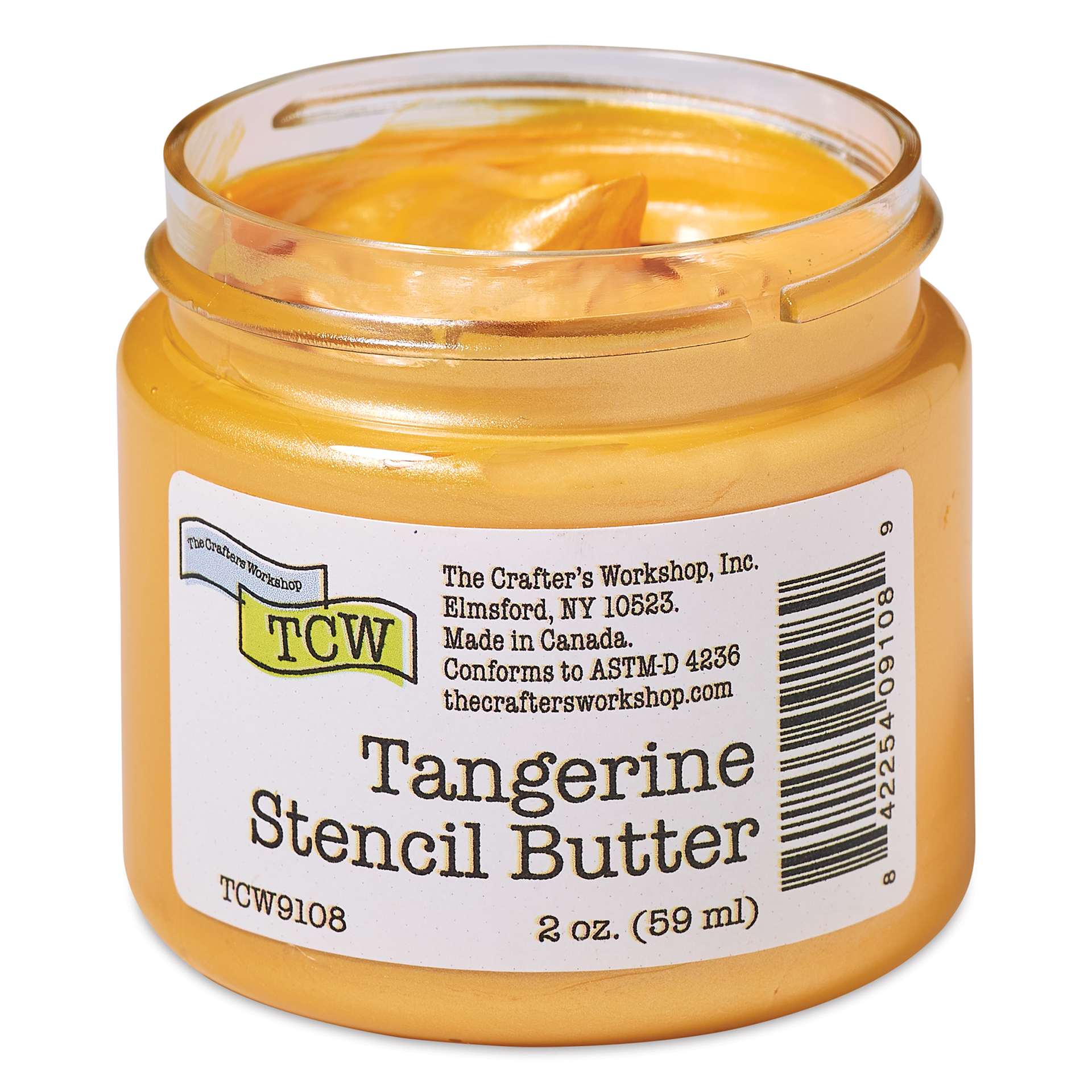 Stencil Butter Acrylic Paint - Tangerine, 2 oz, Jar with lid off