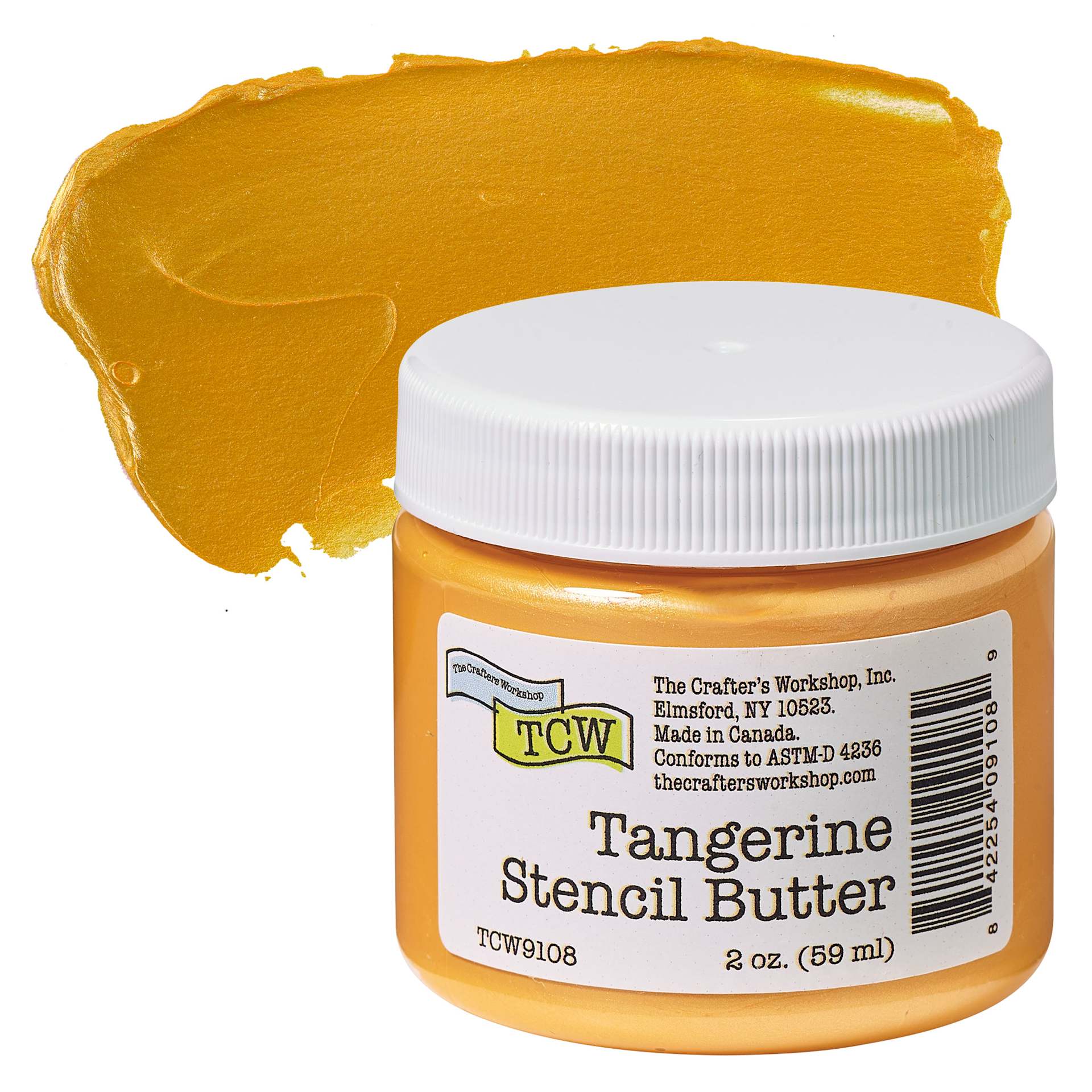 Stencil Butter Acrylic Paint - Tangerine, 2 oz, Jar and swatch