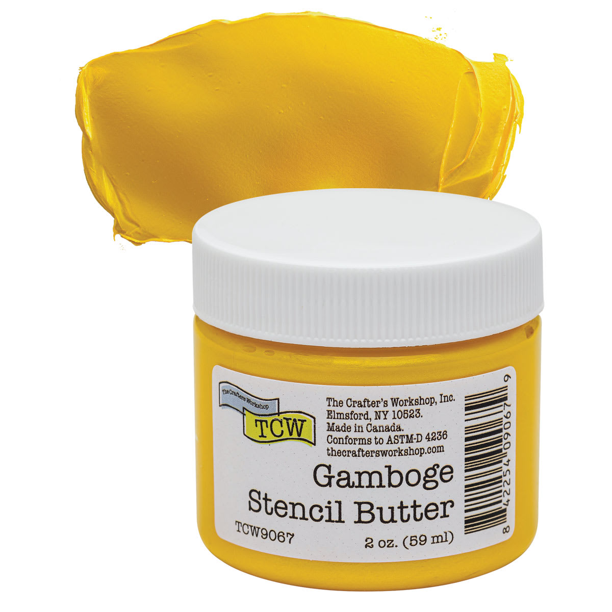 Stencil Butter Acrylic Paint - Gamboge, 2 oz, Jar and swatch