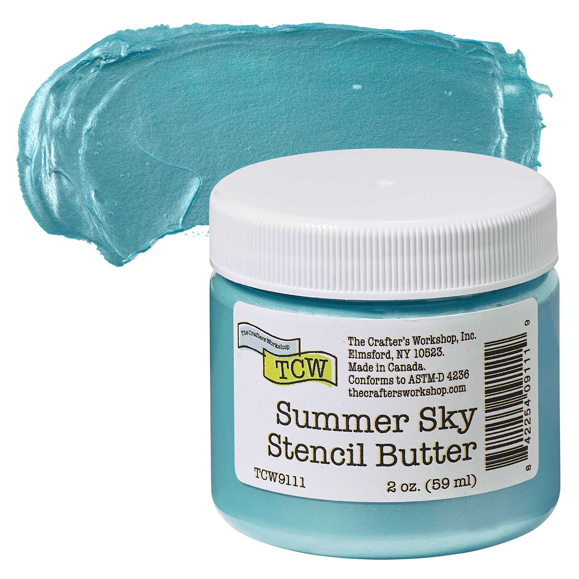 Stencil Butter Acrylic Paint - Summer Sky, 2 oz, Jar and swatch
