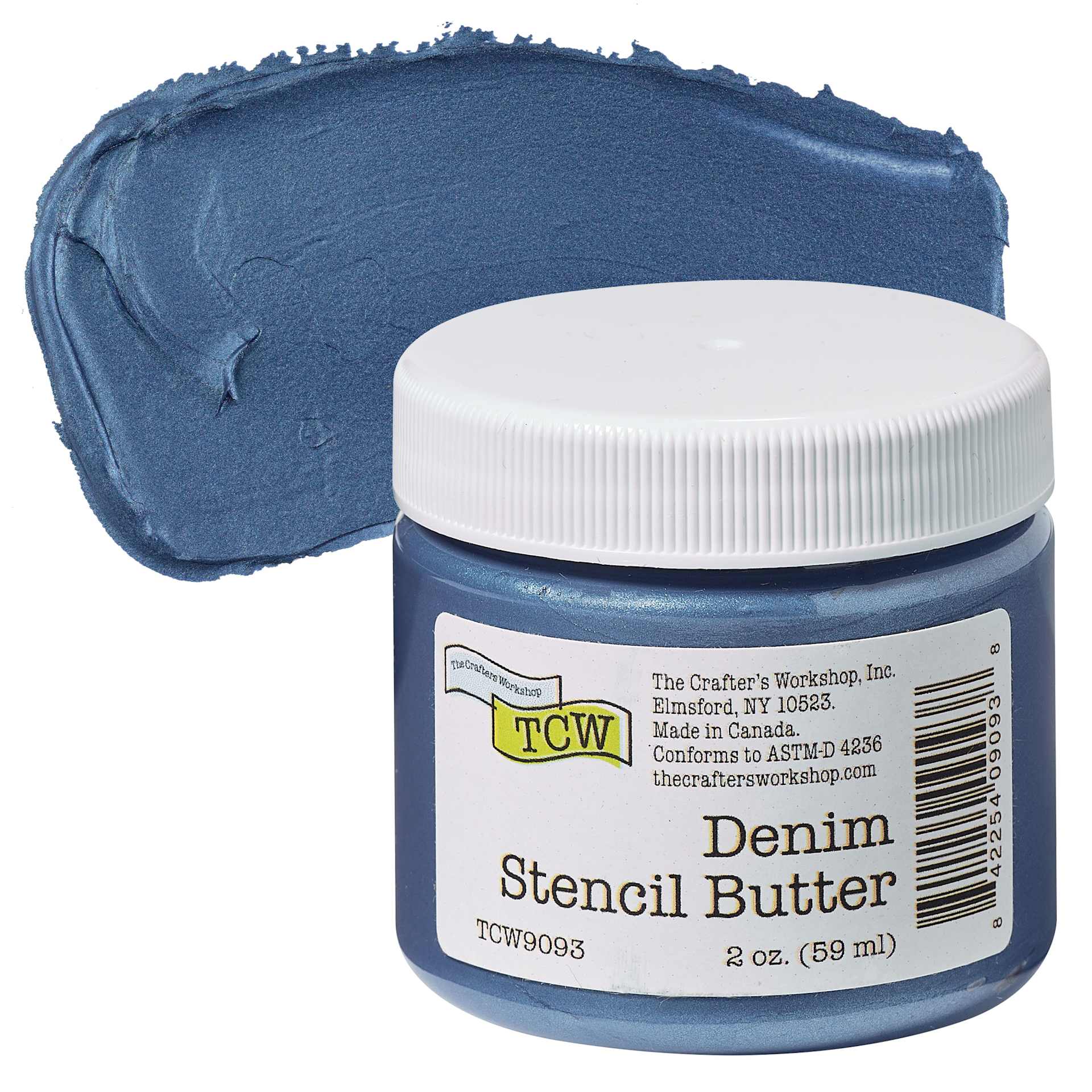 Stencil Butter Acrylic Paint - Denim, 2 oz, Jar and swatch