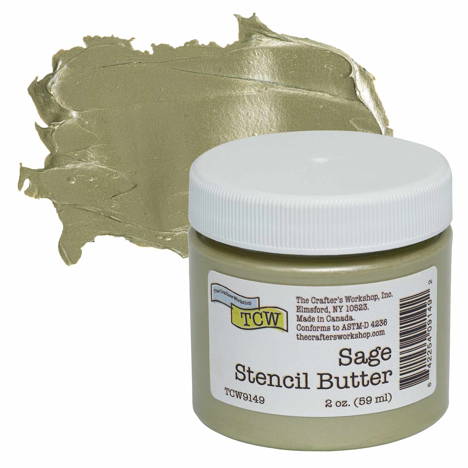 Stencil Butter Acrylic Paint - Sage, 2 oz, Jar and swatch
