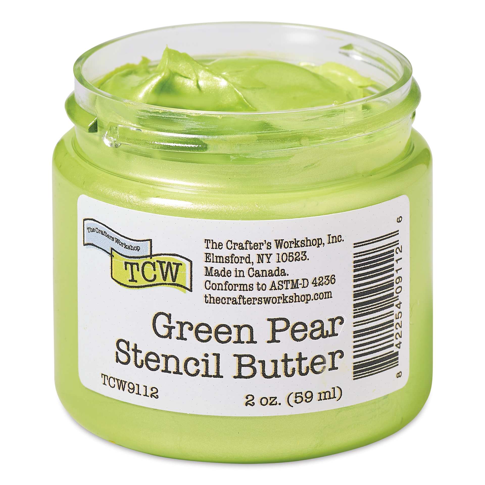 Stencil Butter Acrylic Paint - Green Pear, 2 oz, Jar with lid off