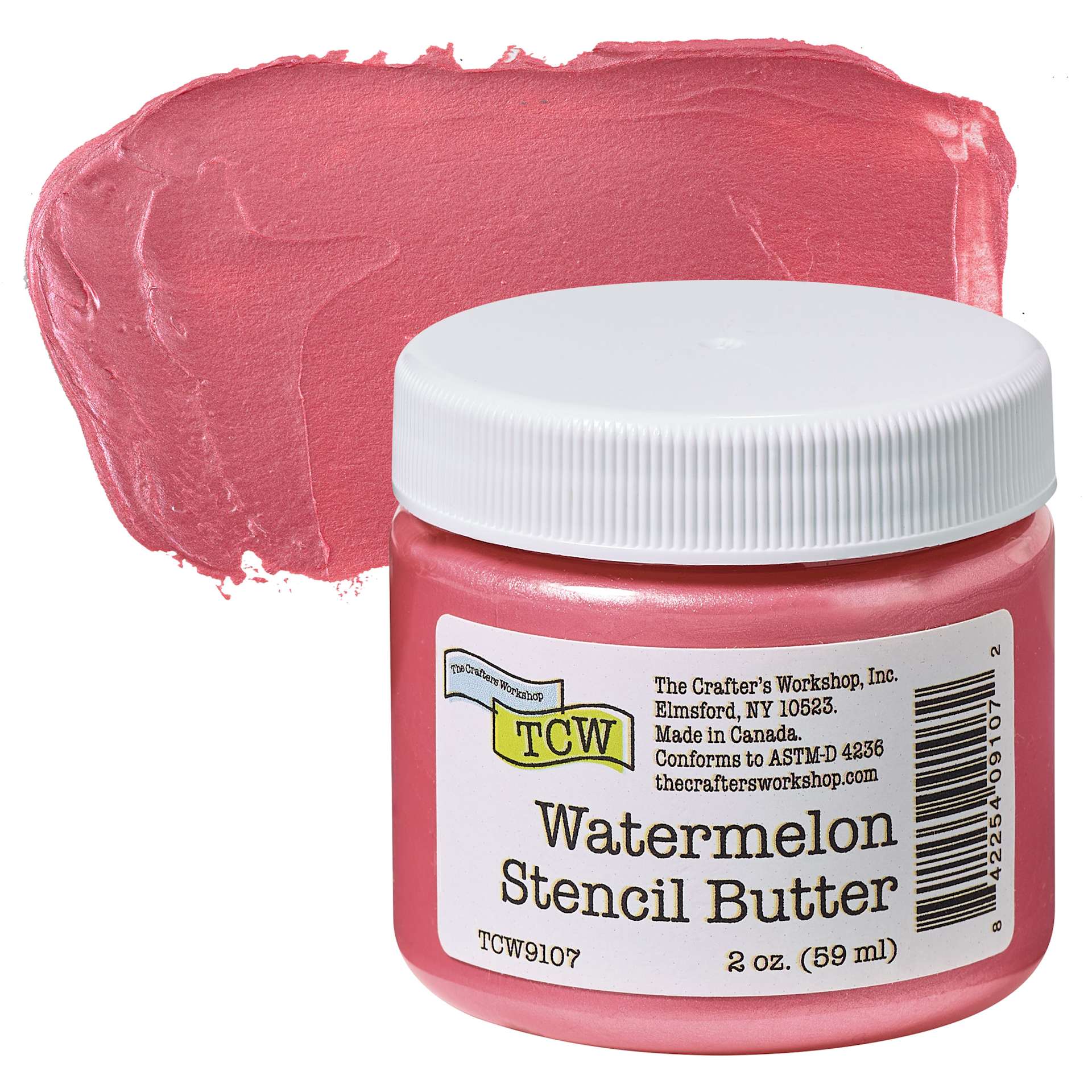 Stencil Butter Acrylic Paint - Watermelon, 2 oz, Jar and swatch