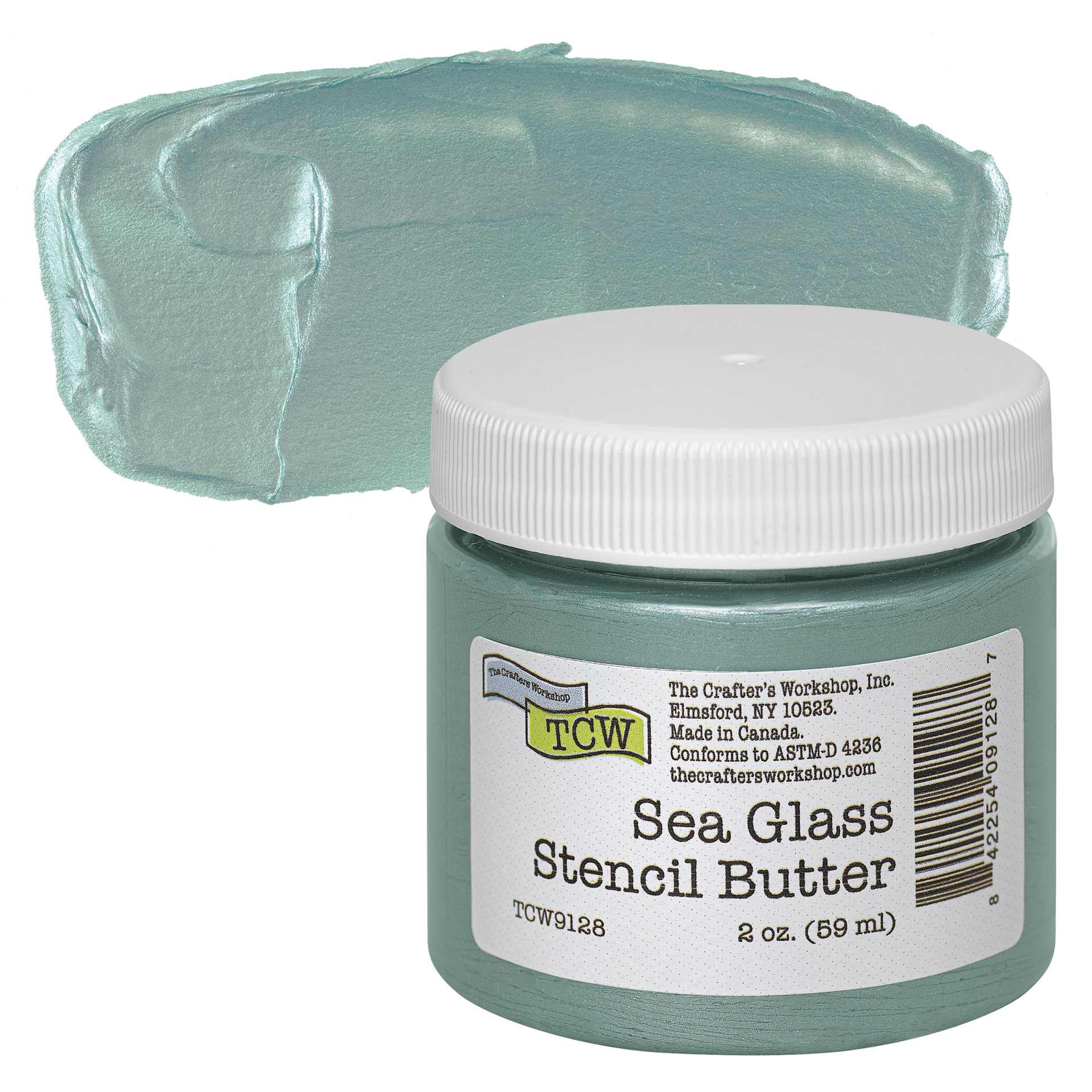 Stencil Butter Acrylic Paint - Sea Glass, 2 oz, Jar and swatch