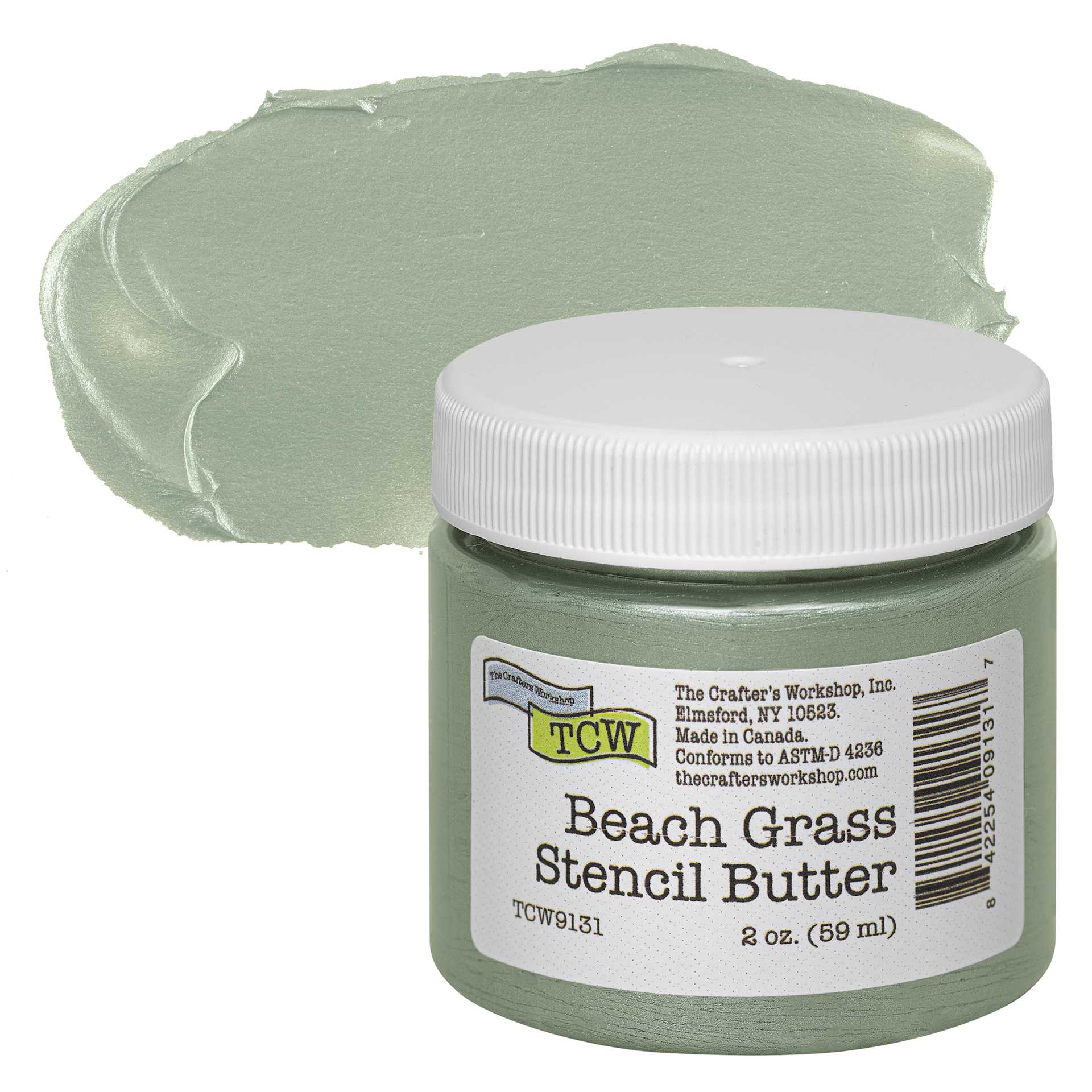 Stencil Butter Acrylic Paint - Beach Grass, 2 oz, Jar and swatch