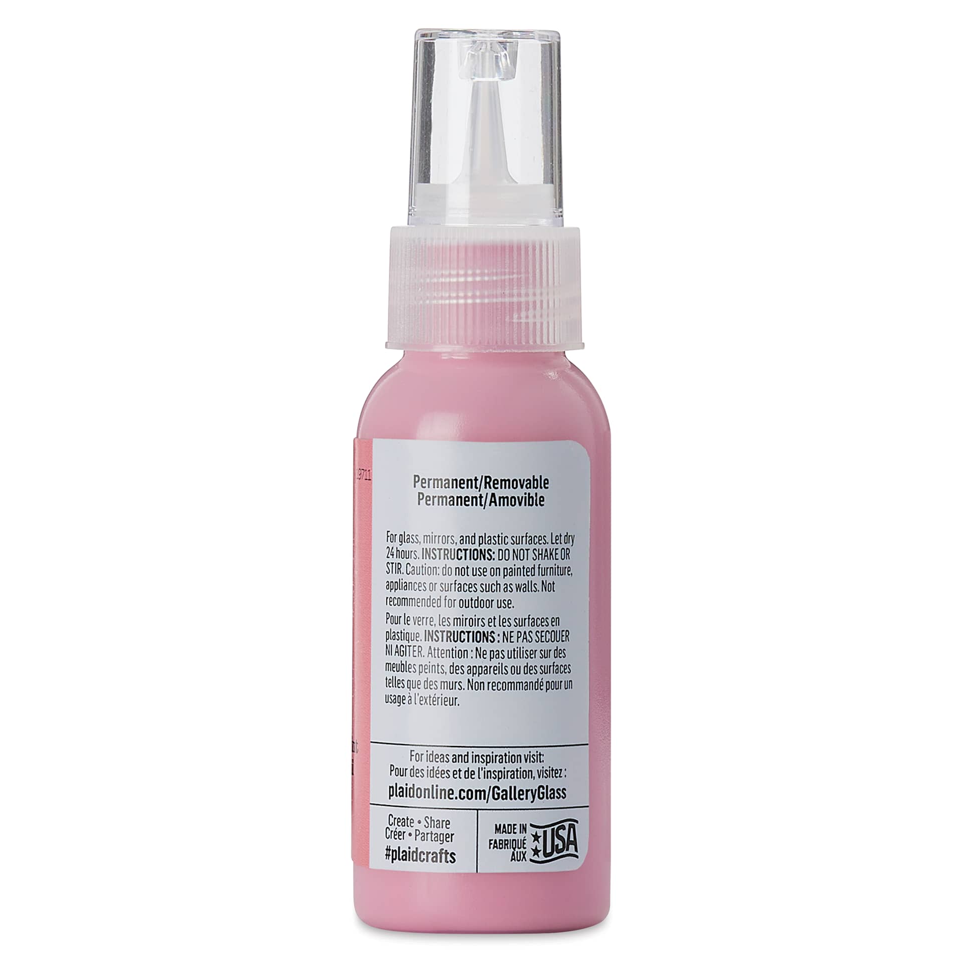 Gallery Glass Paint - Rosy Pink, 2 oz (Back of bottle)