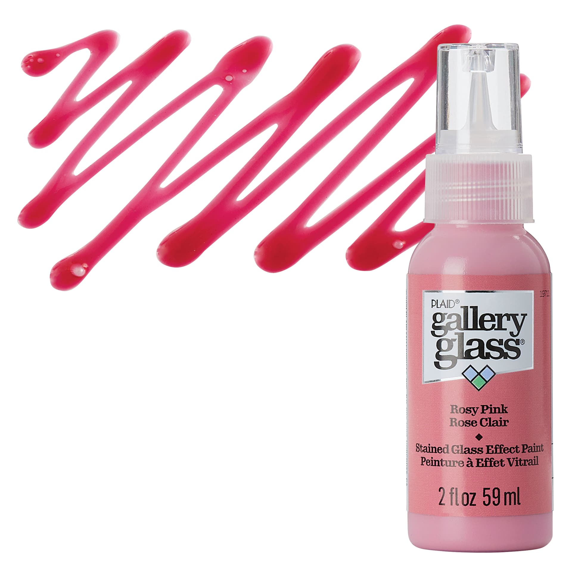 Gallery Glass Paint - Rosy Pink, 2 oz bottle and swatch