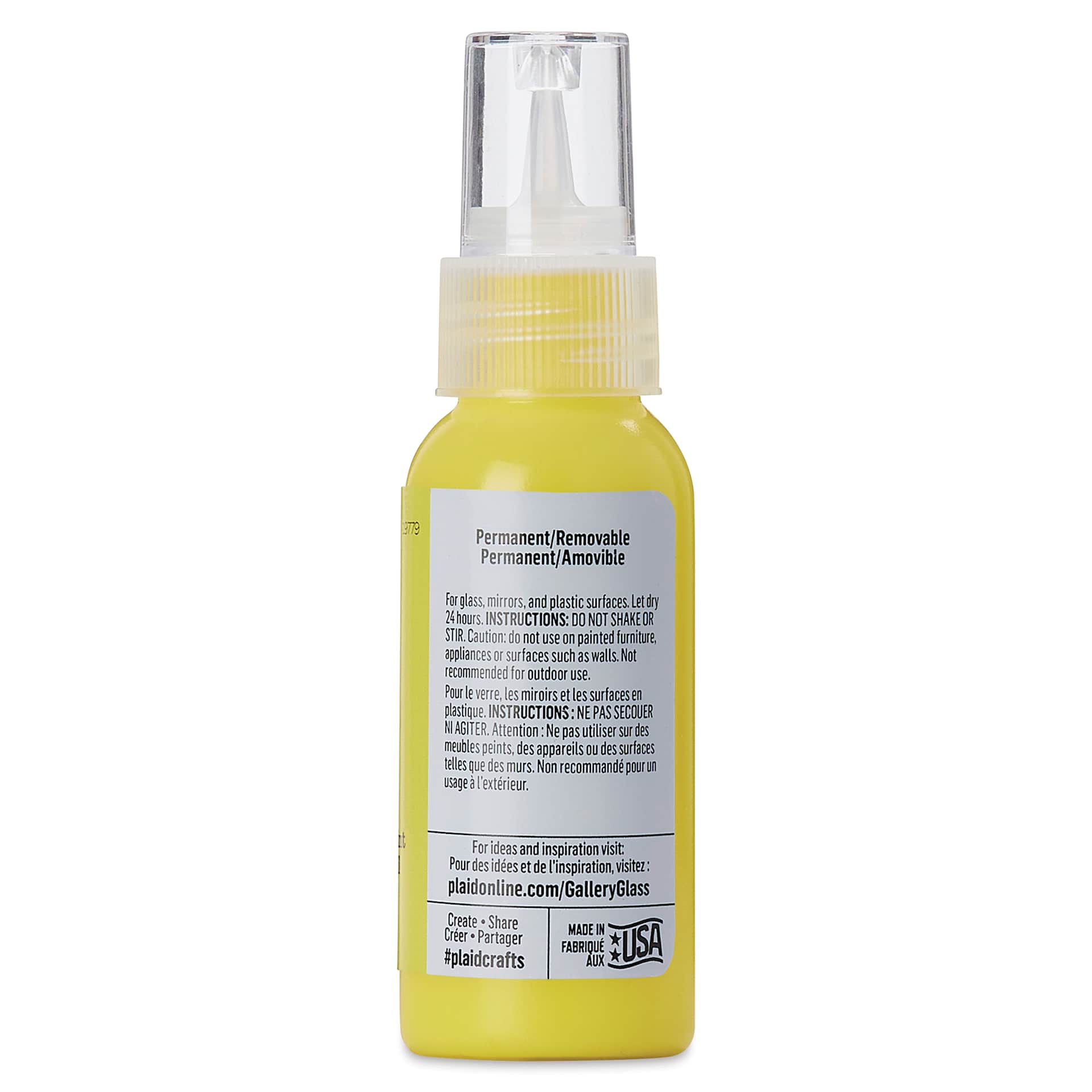 Gallery Glass Paint - Sunny Yellow, 2 oz (Back of bottle)
