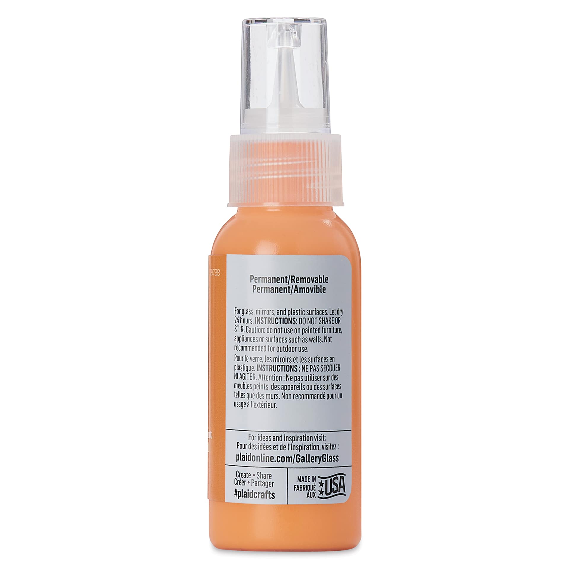 Gallery Glass Paint - Pumpkin Orange, 2 oz (Back of bottle)
