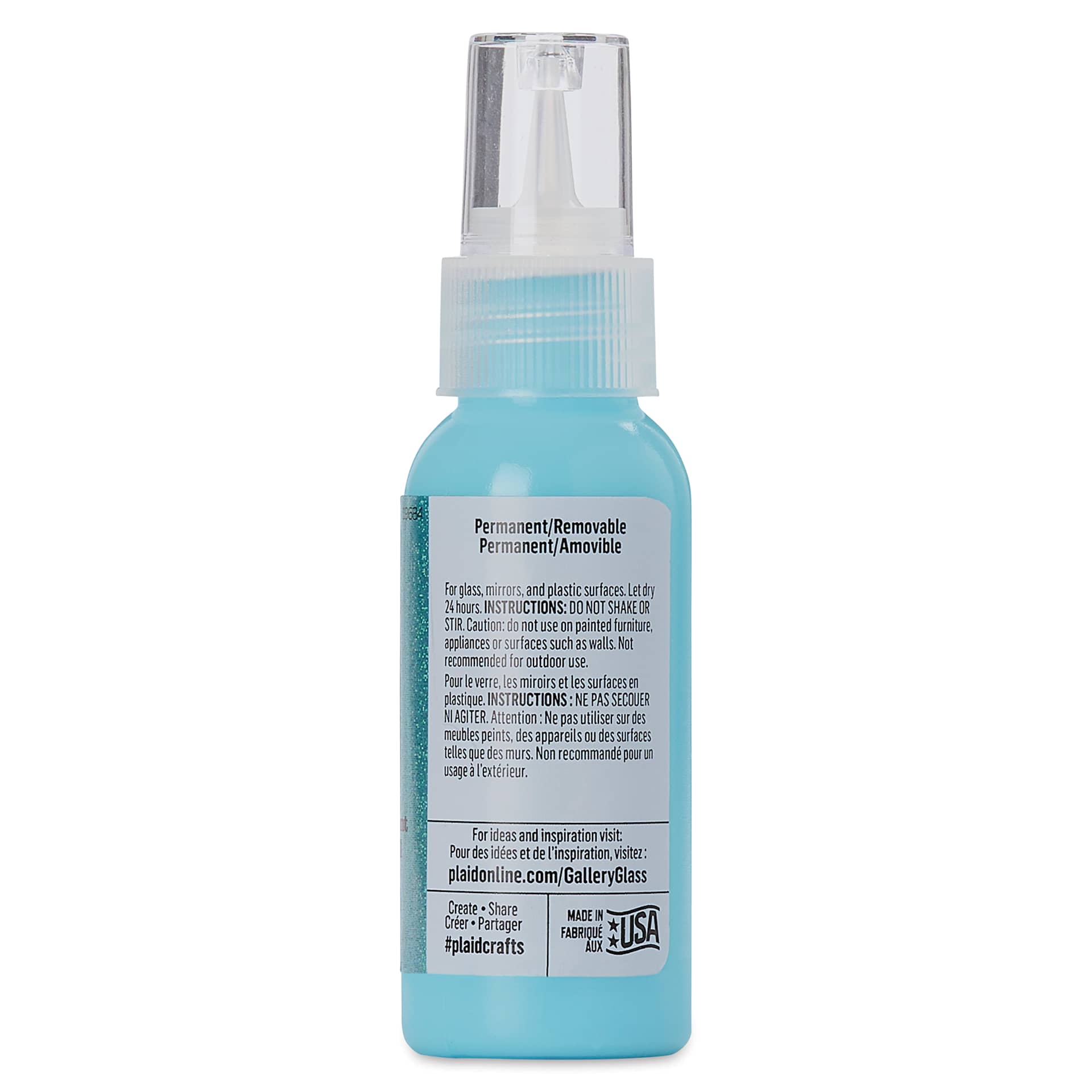 Gallery Glass Paint - Shimmer Aqua, 2 oz (Back of bottle)