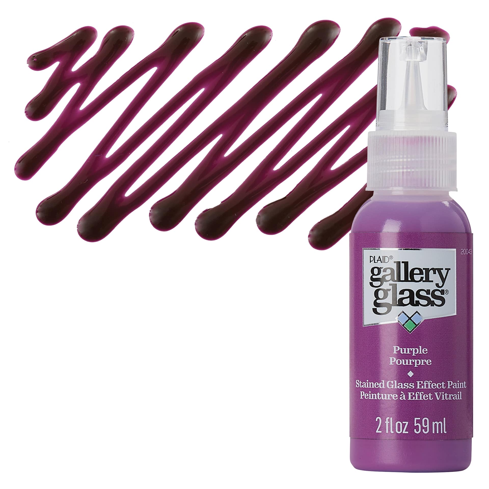 Plaid Gallery Glass Paint - Purple, 2 oz bottle and swatch