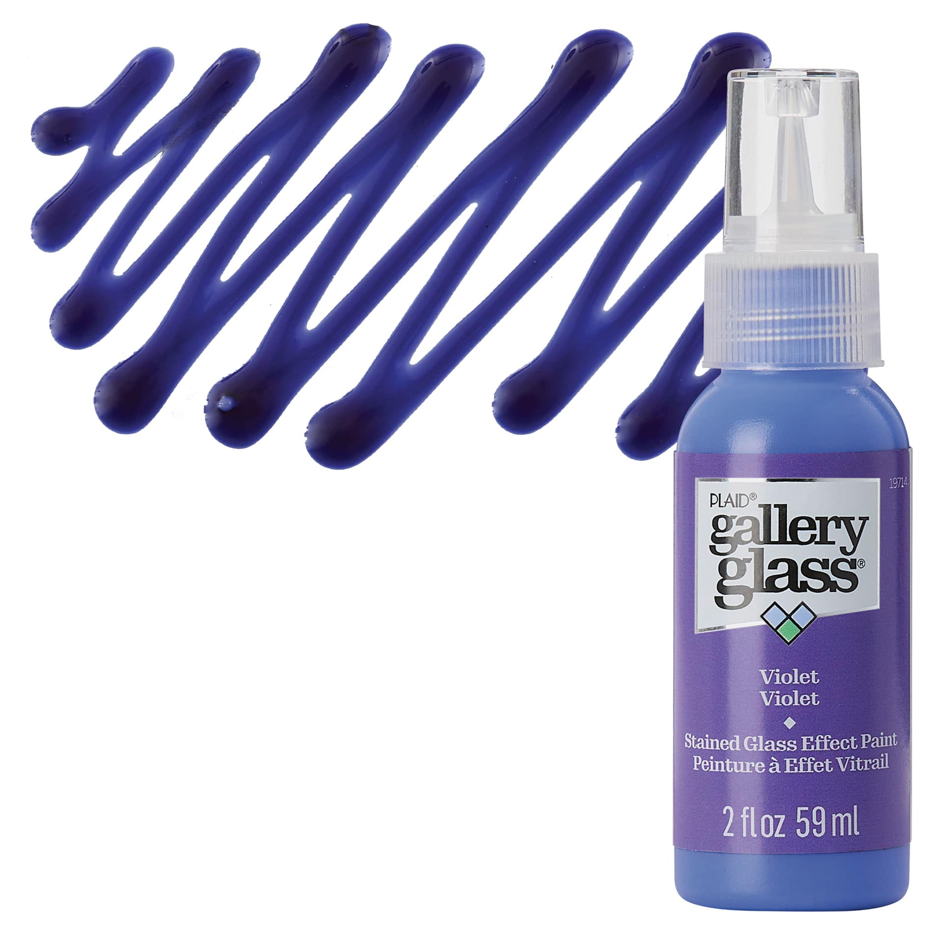 Plaid Gallery Glass Paint - Violet, 2 oz bottle and swatch