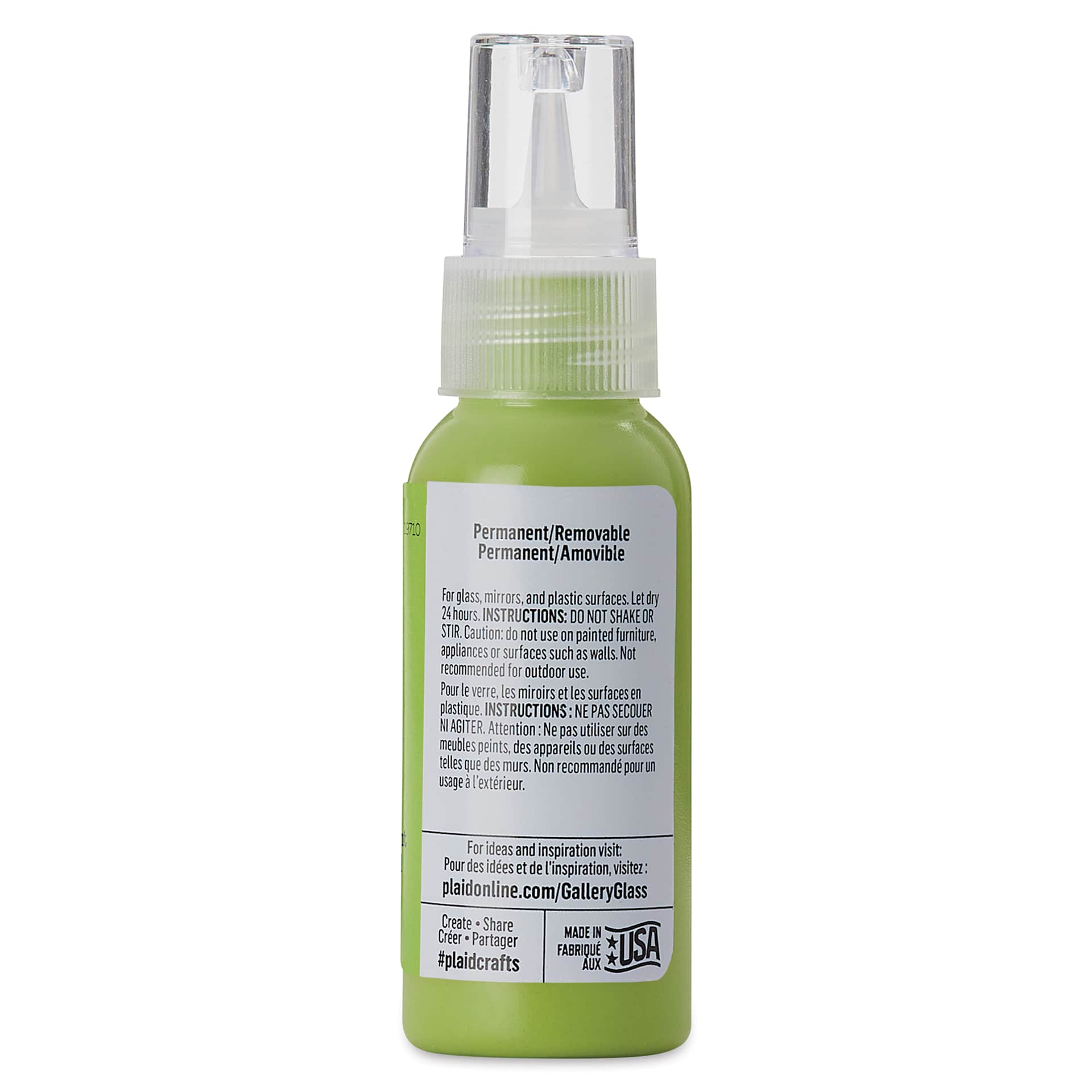 Gallery Glass Paint - Lime Green, 2 oz (Back of bottle)