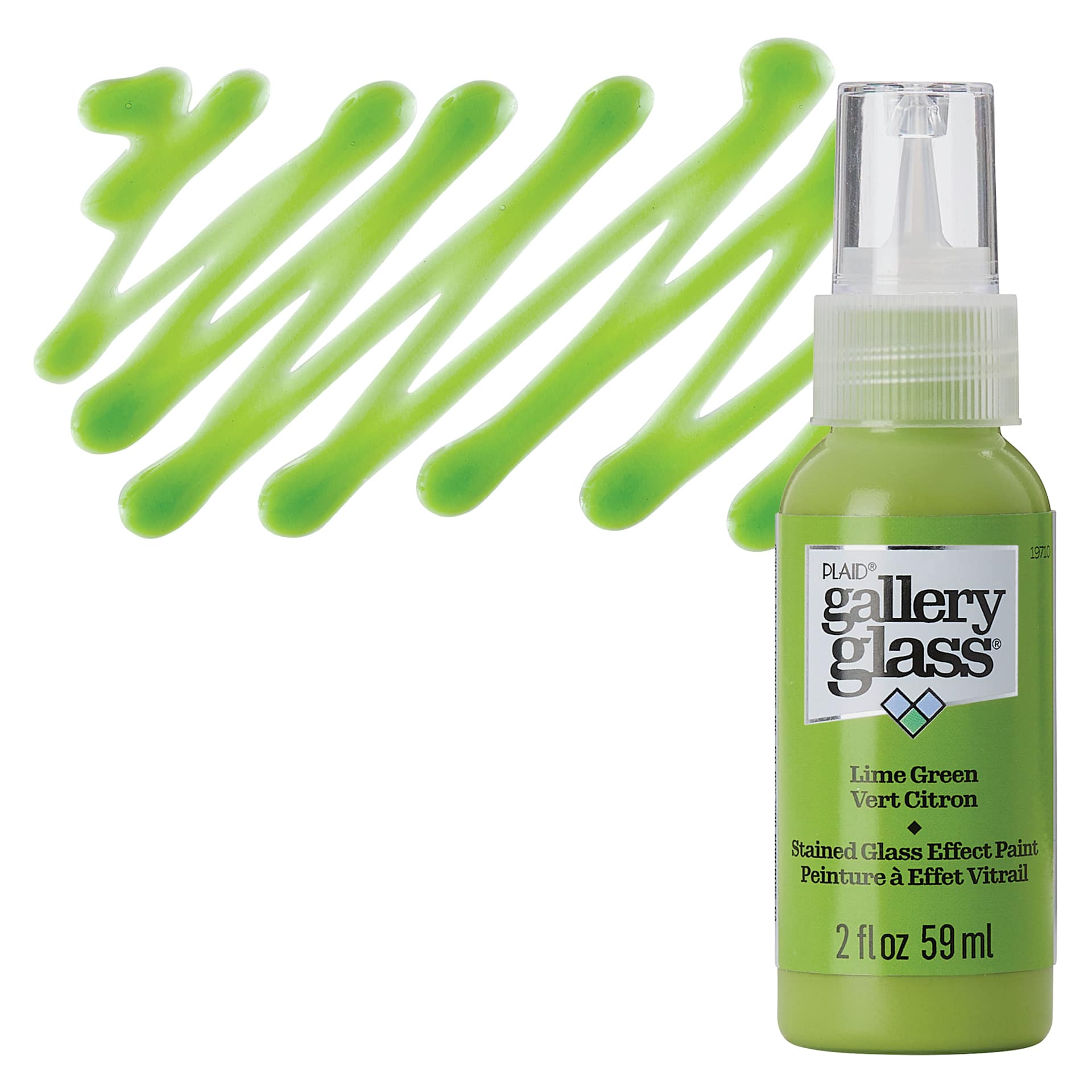 Gallery Glass Paint - Lime Green, 2 oz bottle and swatch