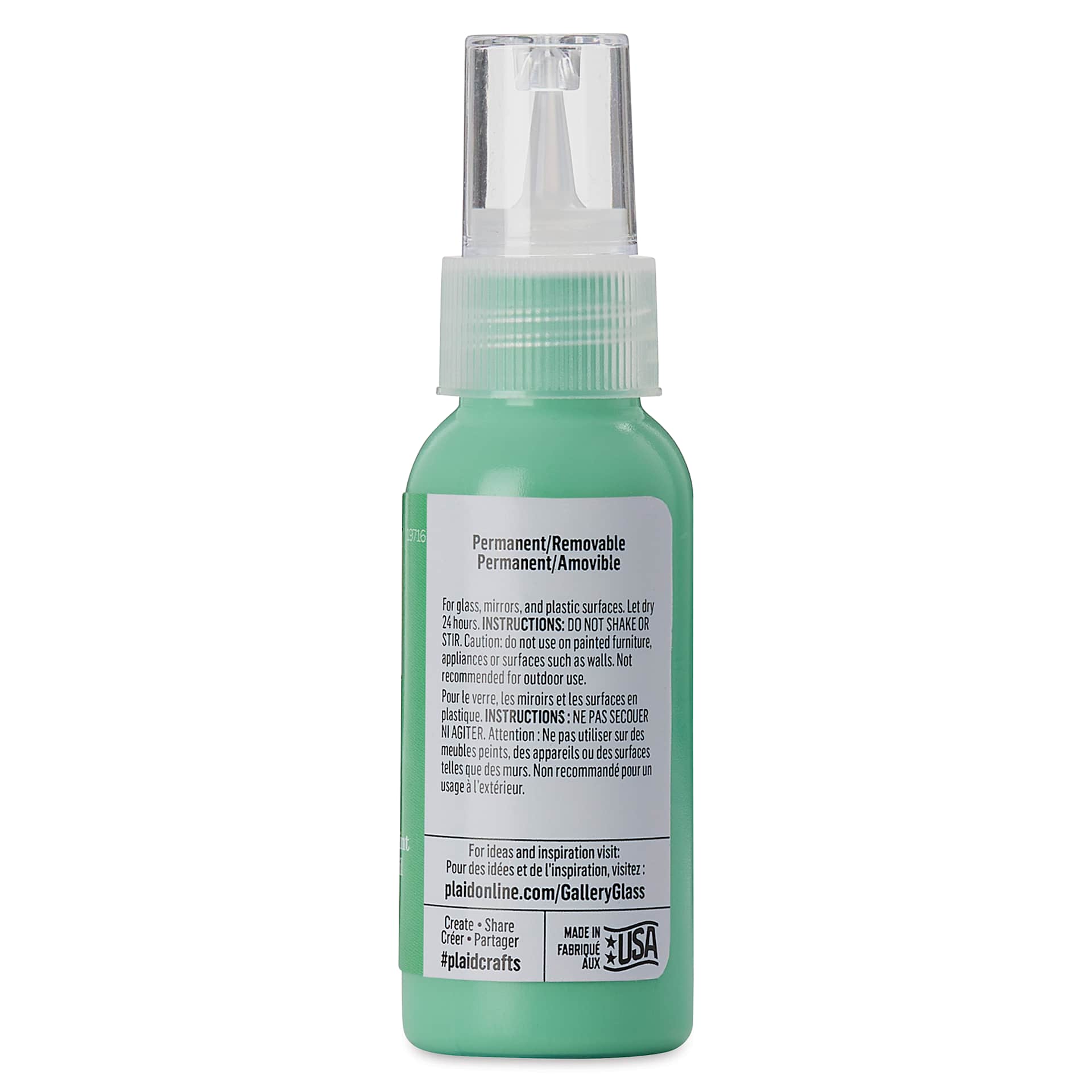 Gallery Glass Paint - Kelly Green, 2 oz (Back of bottle)