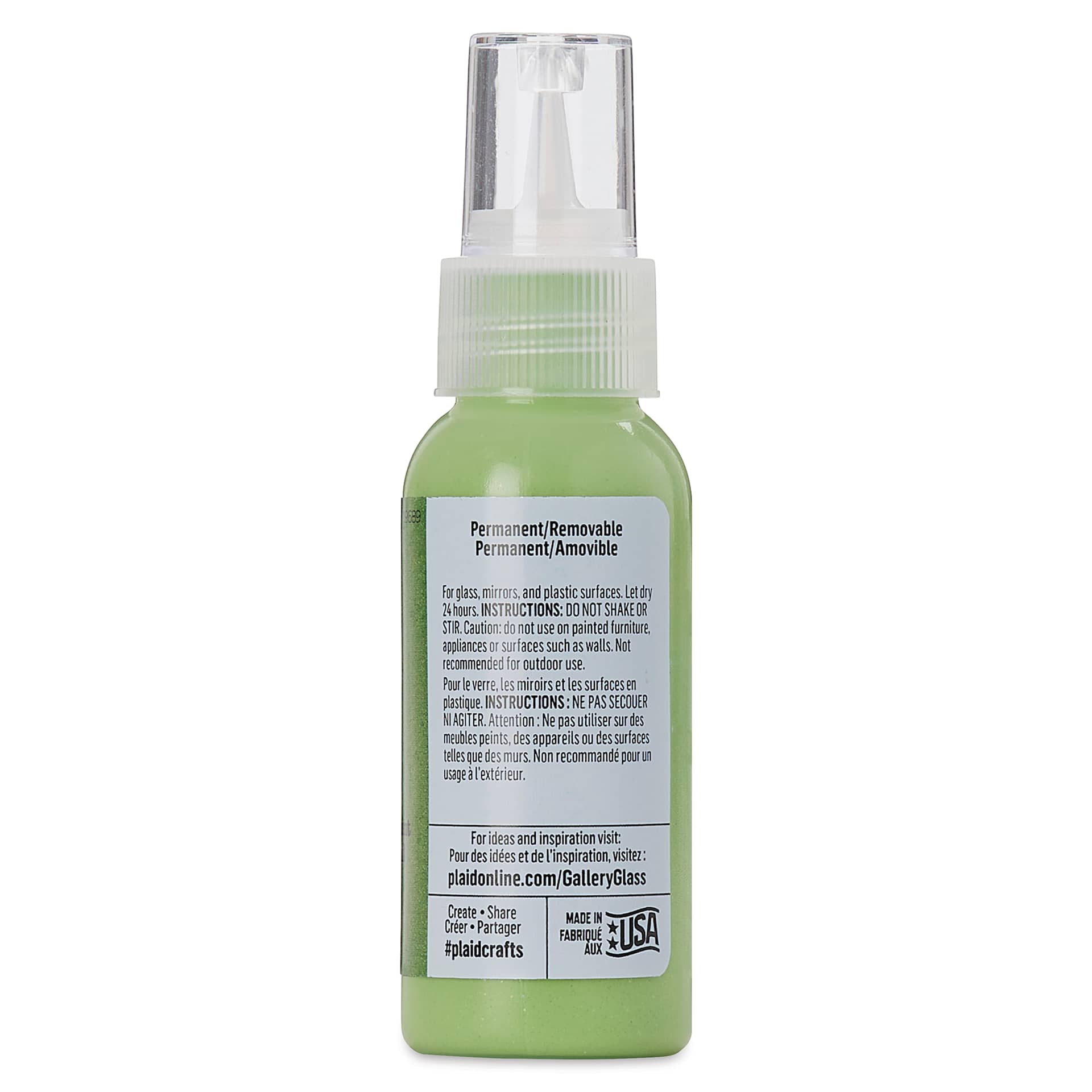 Gallery Glass Paint - Shimmer Green, 2 oz (Back of bottle)