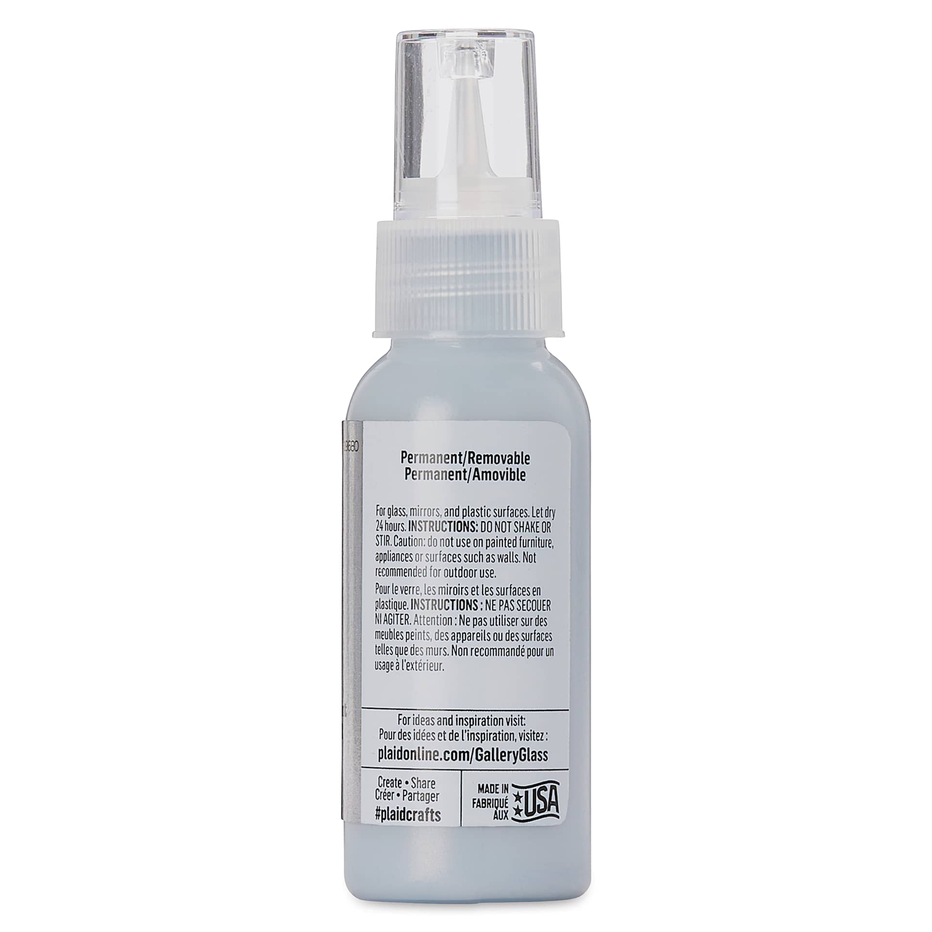 Gallery Glass Paint - Metallic Platinum, 2 oz (Back of bottle)