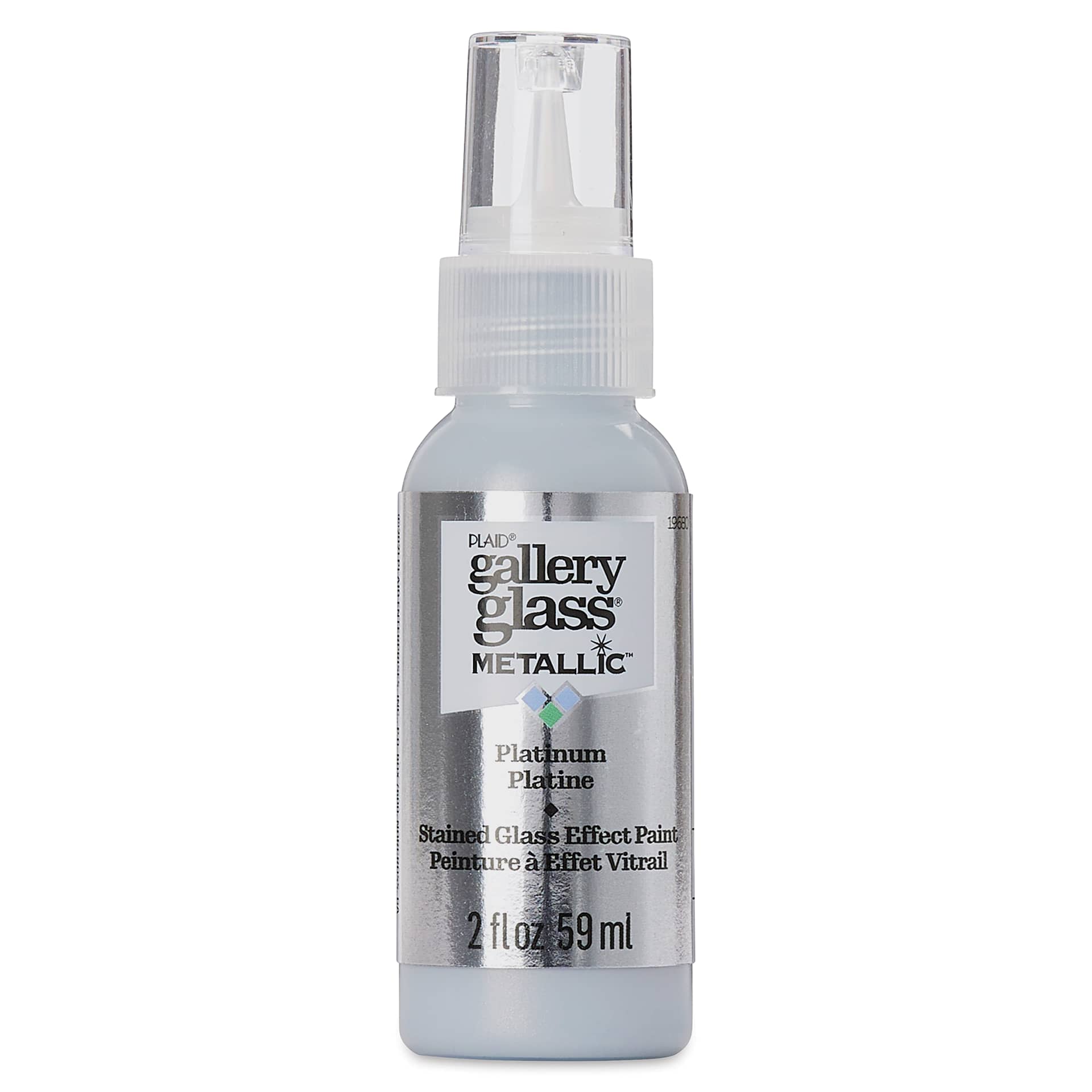 Gallery Glass Paint - Metallic Platinum, 2 oz (Front of bottle)
