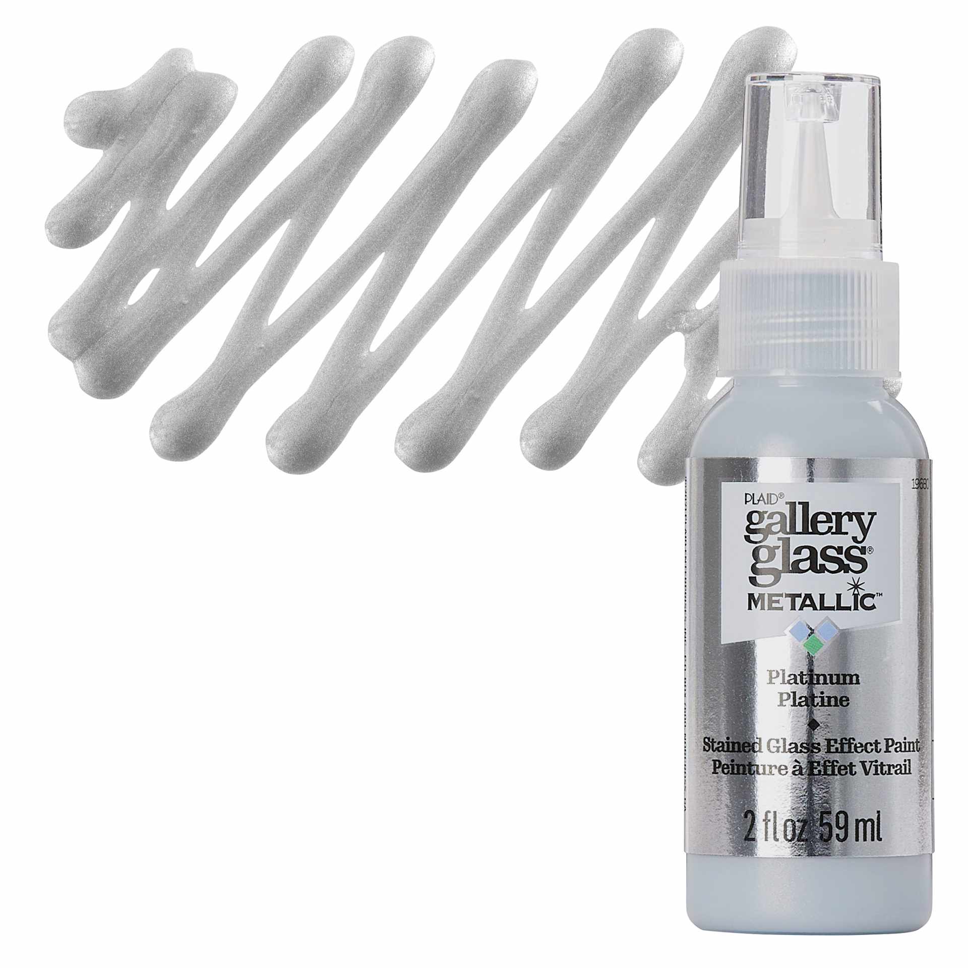 Gallery Glass Paint - Metallic Platinum, 2 oz bottle and swatch