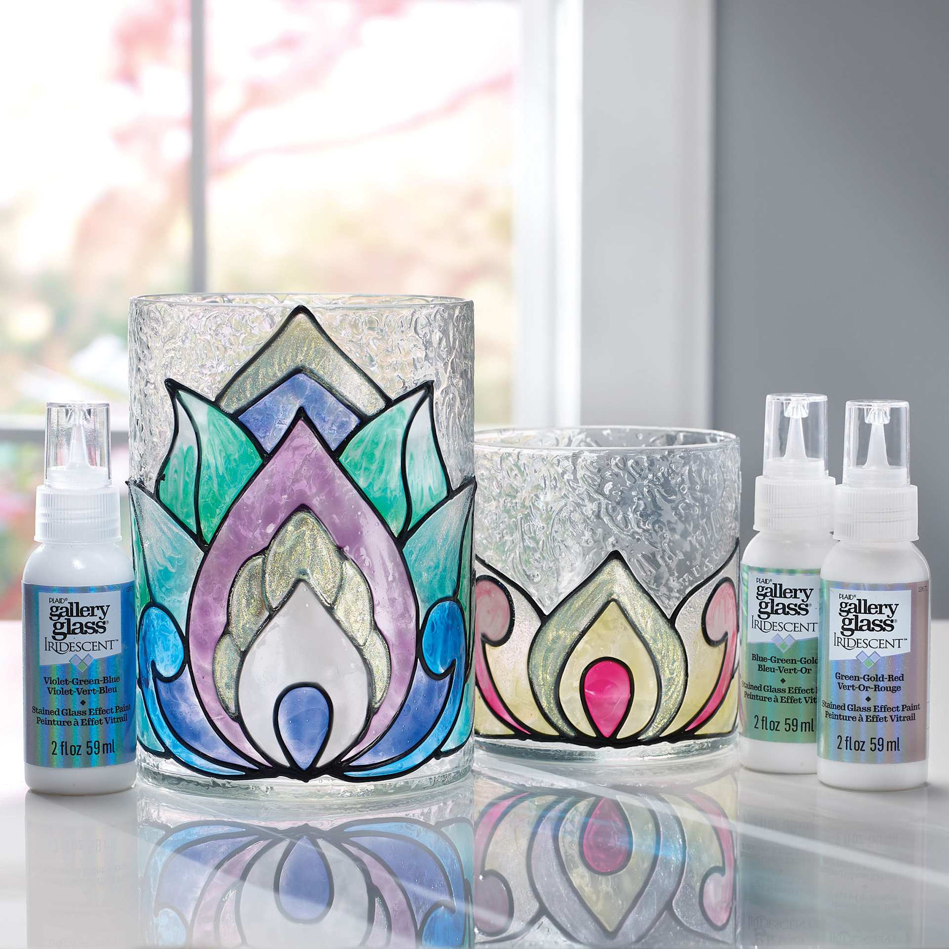 Gallery Glass Paint (bottles of paint and decorated vases)
