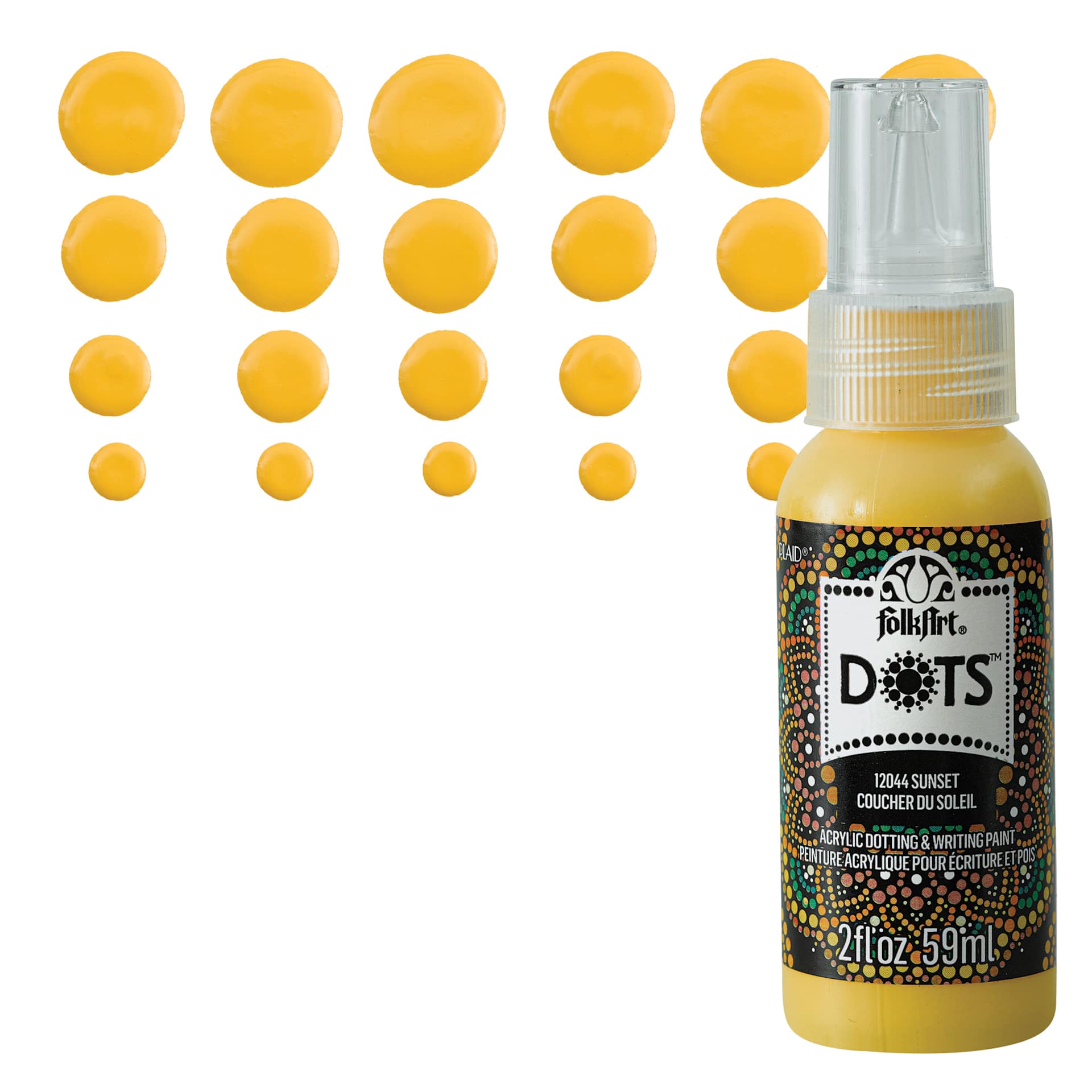 FolkArt Dots Acrylic Paint - Sunset, bottle bottle and swatch