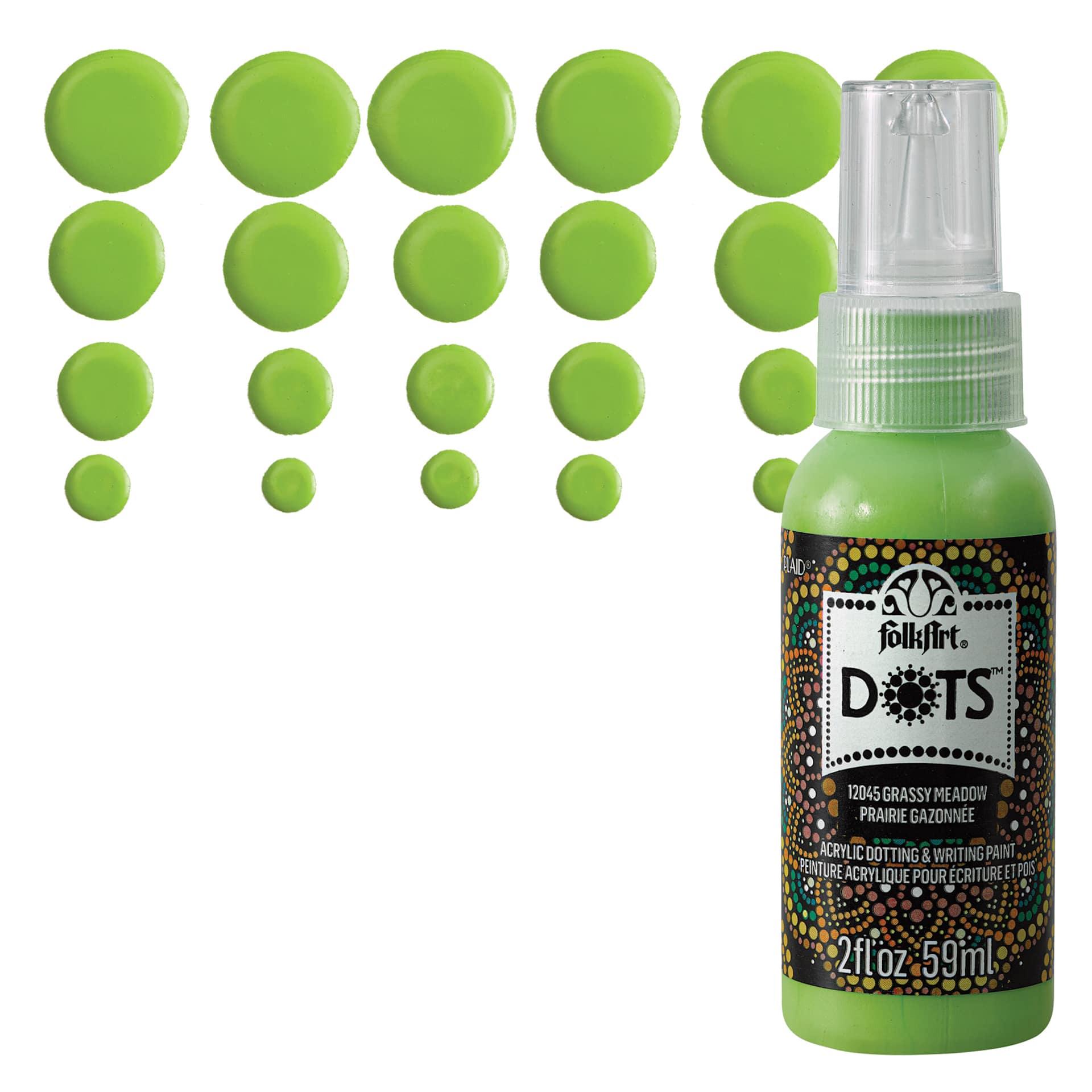 FolkArt Dots Acrylic Paint - Grassy Meadow, 2 oz bottle and swatch