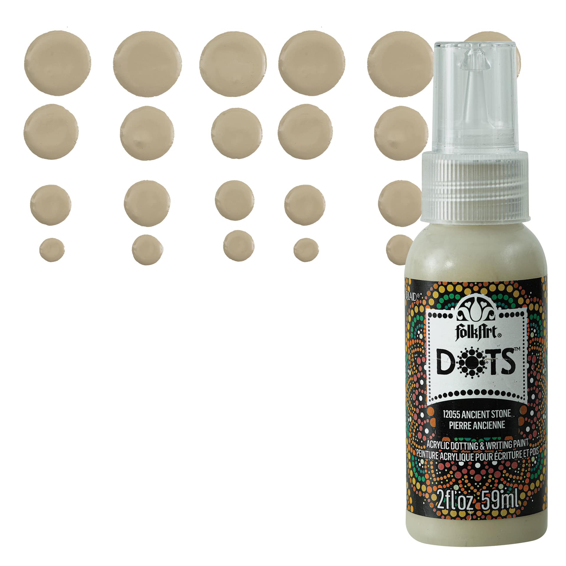 FolkArt Dots Acrylic Paint - Ancient Stone, 2 oz bottle and swatch