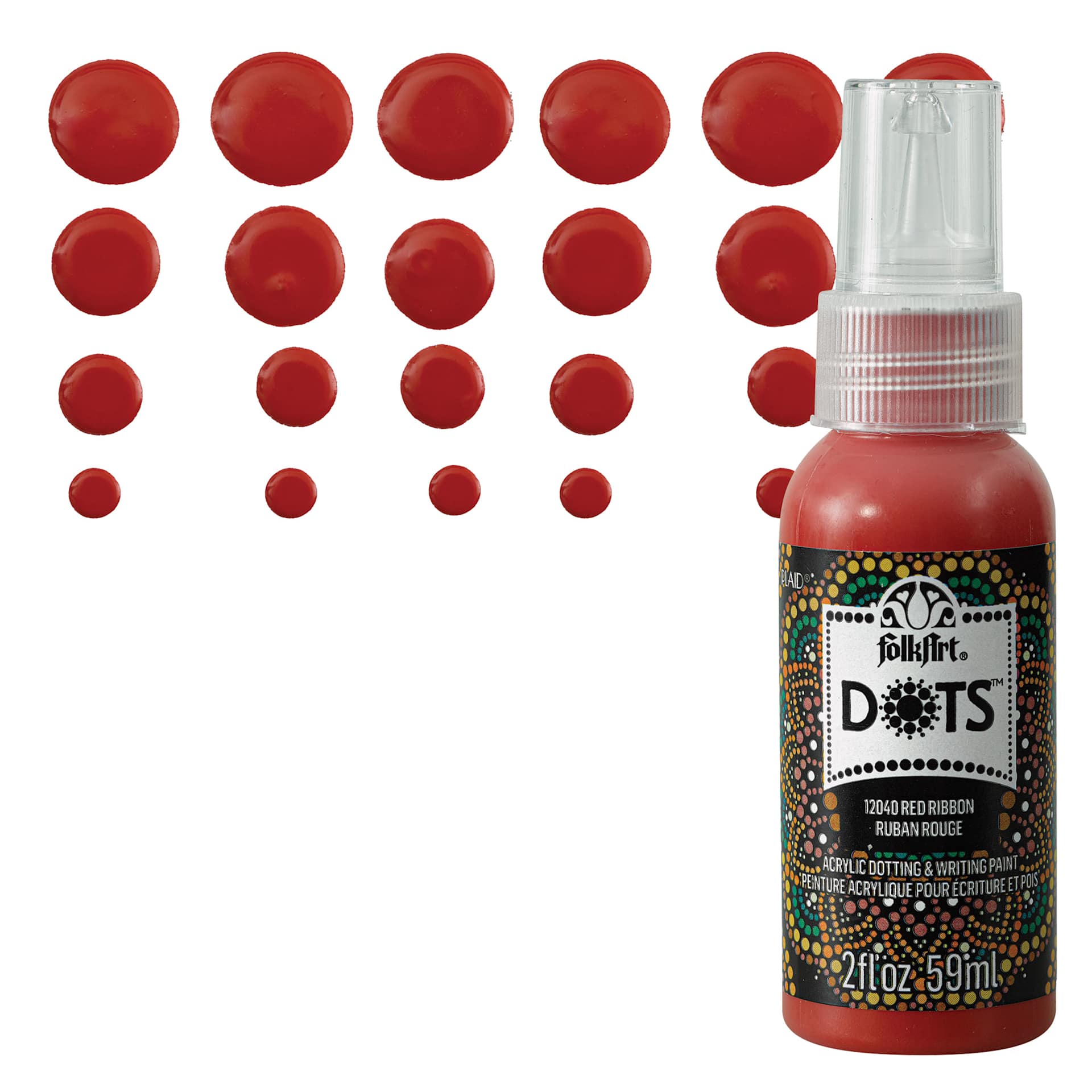 FolkArt Dots Acrylic Paint - Red Ribbon, 2 oz bottle and swatch