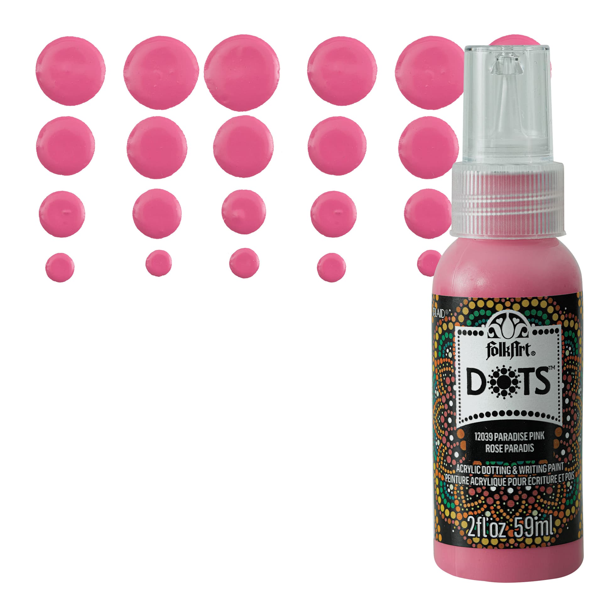 FolkArt Dots Acrylic Paint - Paradise Pink, 2 oz bottle and swatch