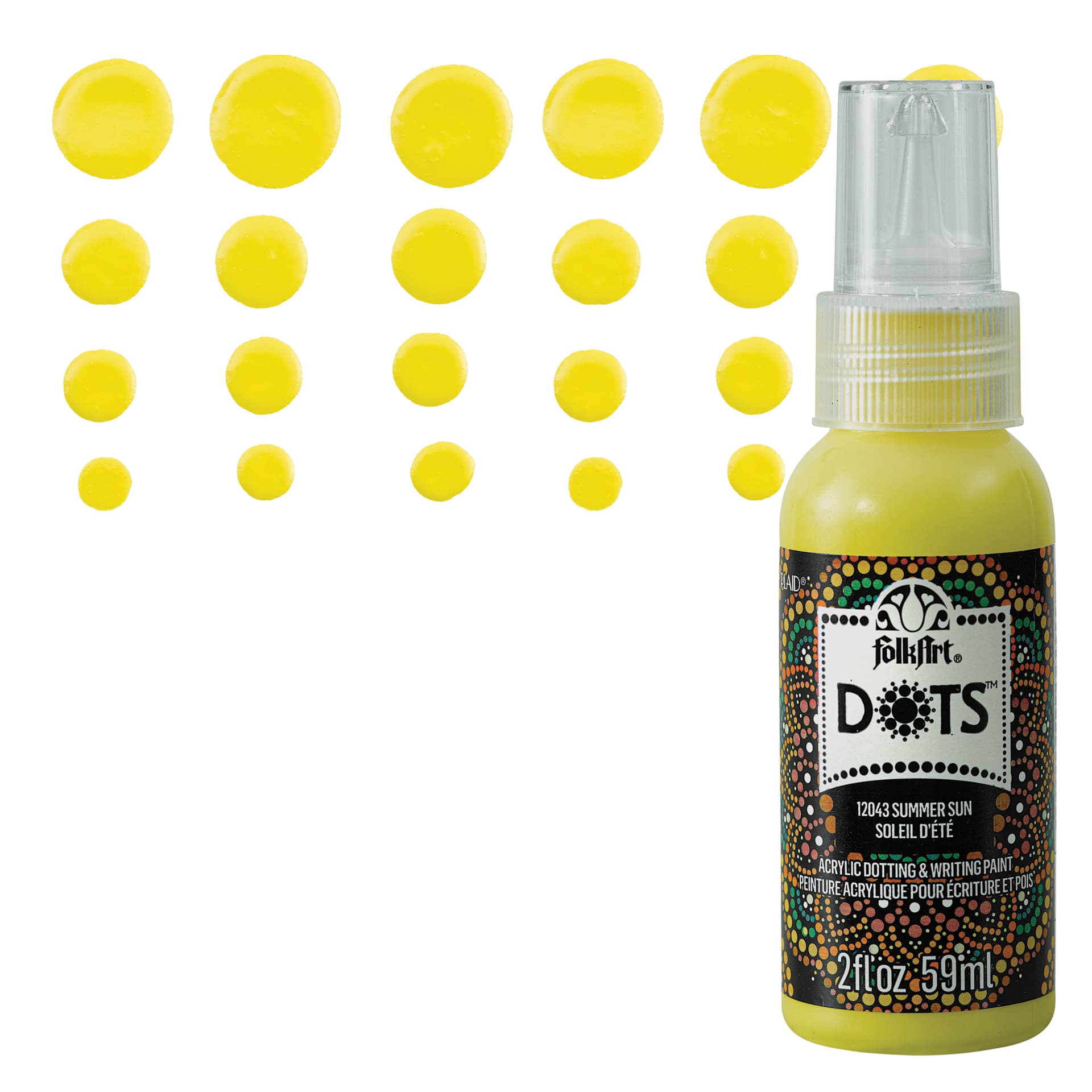 FolkArt Dots Acrylic Paint - Summer Sun, 2 oz bottle and swatch
