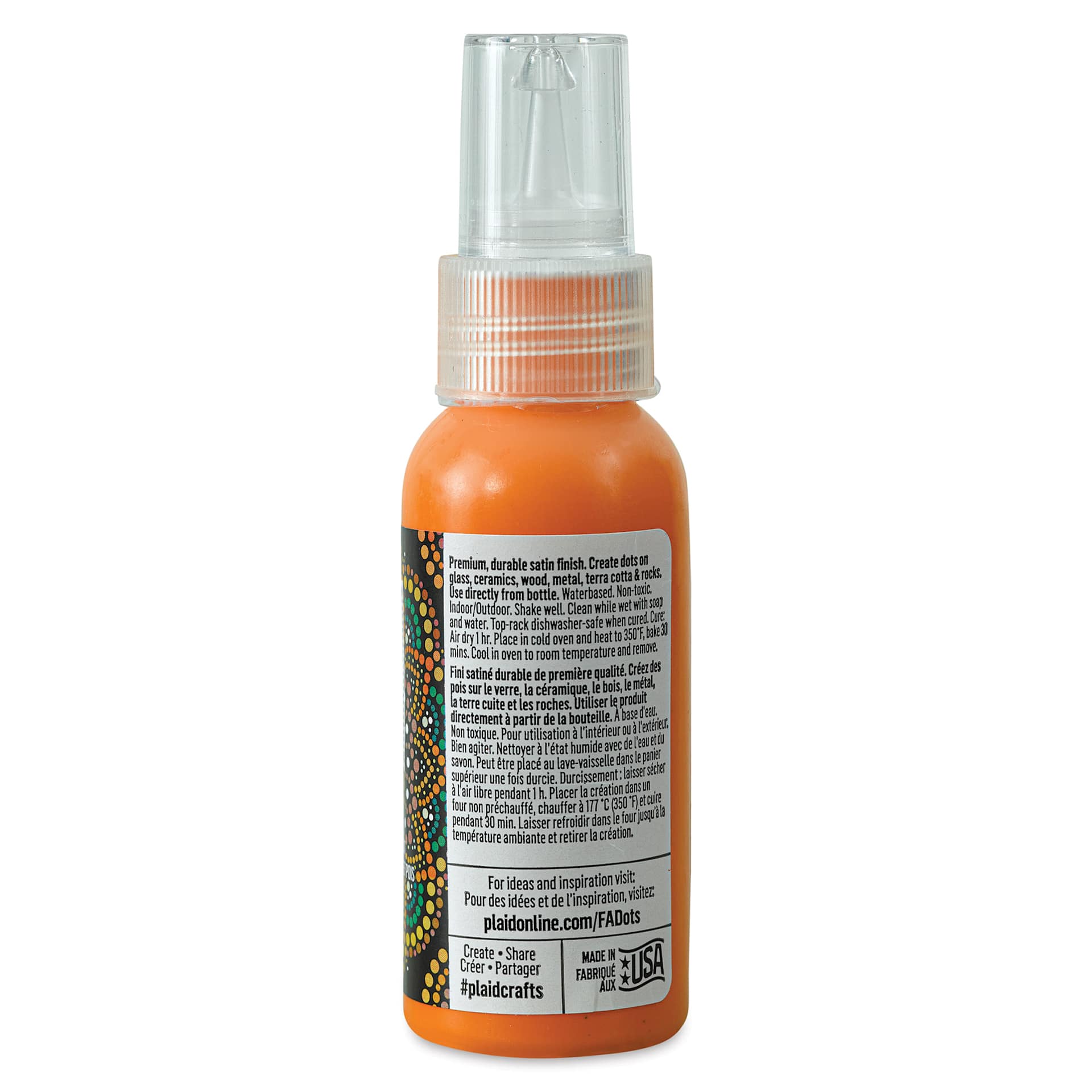 FolkArt Dots Acrylic Paint - Orange Flame, 2 oz (Back)