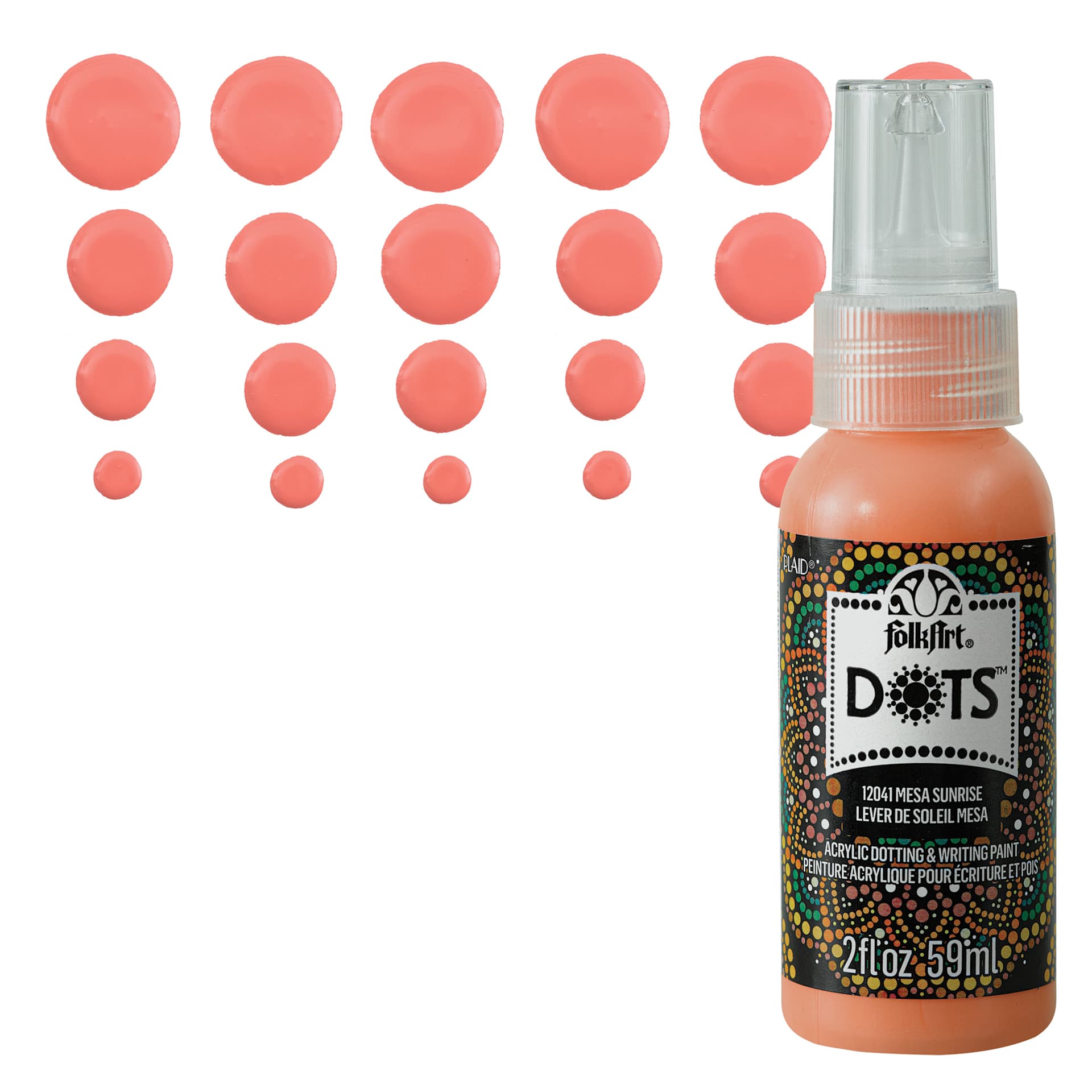 FolkArt Dots Acrylic Paint - Mesa Sun, 2 oz bottle and swatch