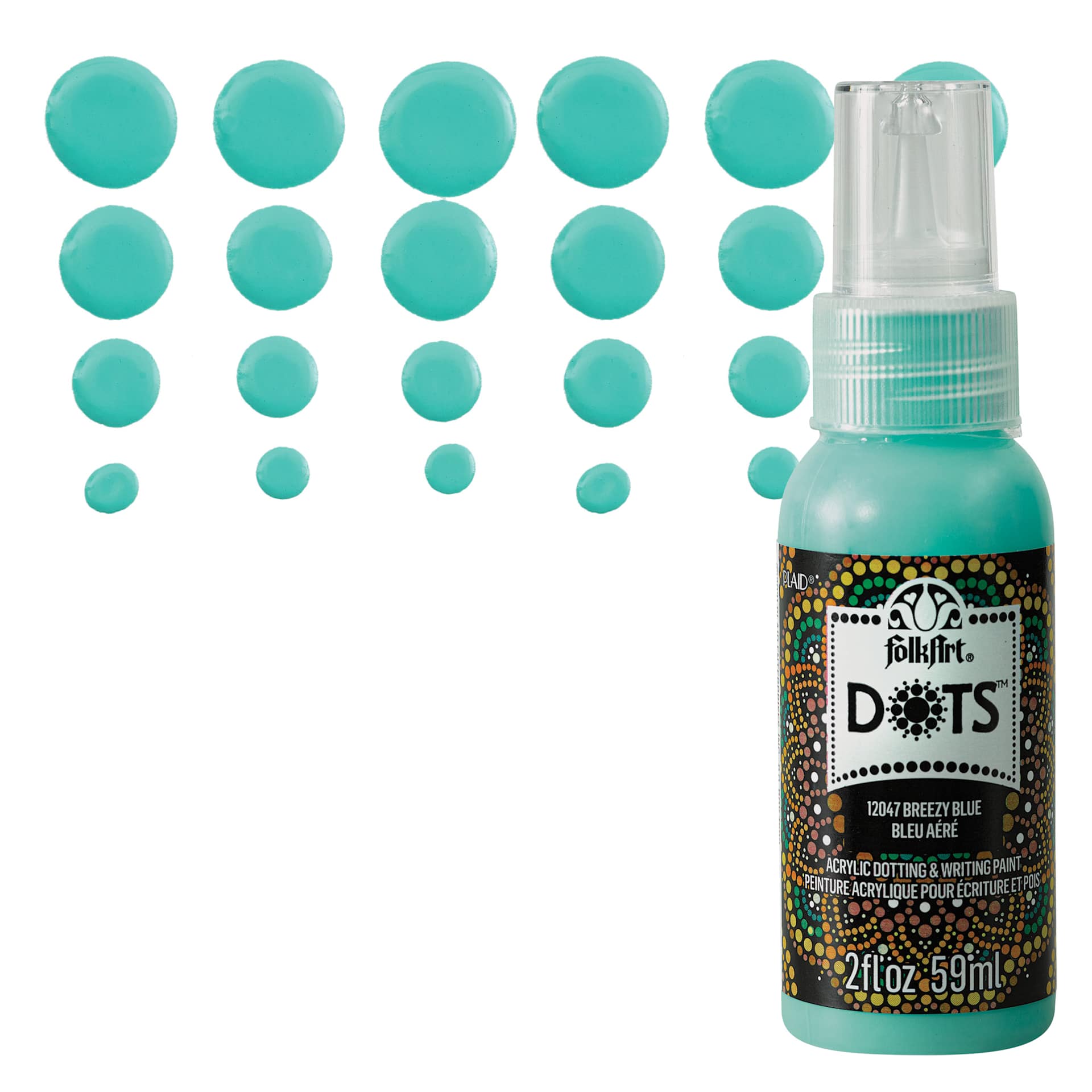 FolkArt Dots Acrylic Paint - Breezy Blue, 2 oz bottle and swatch