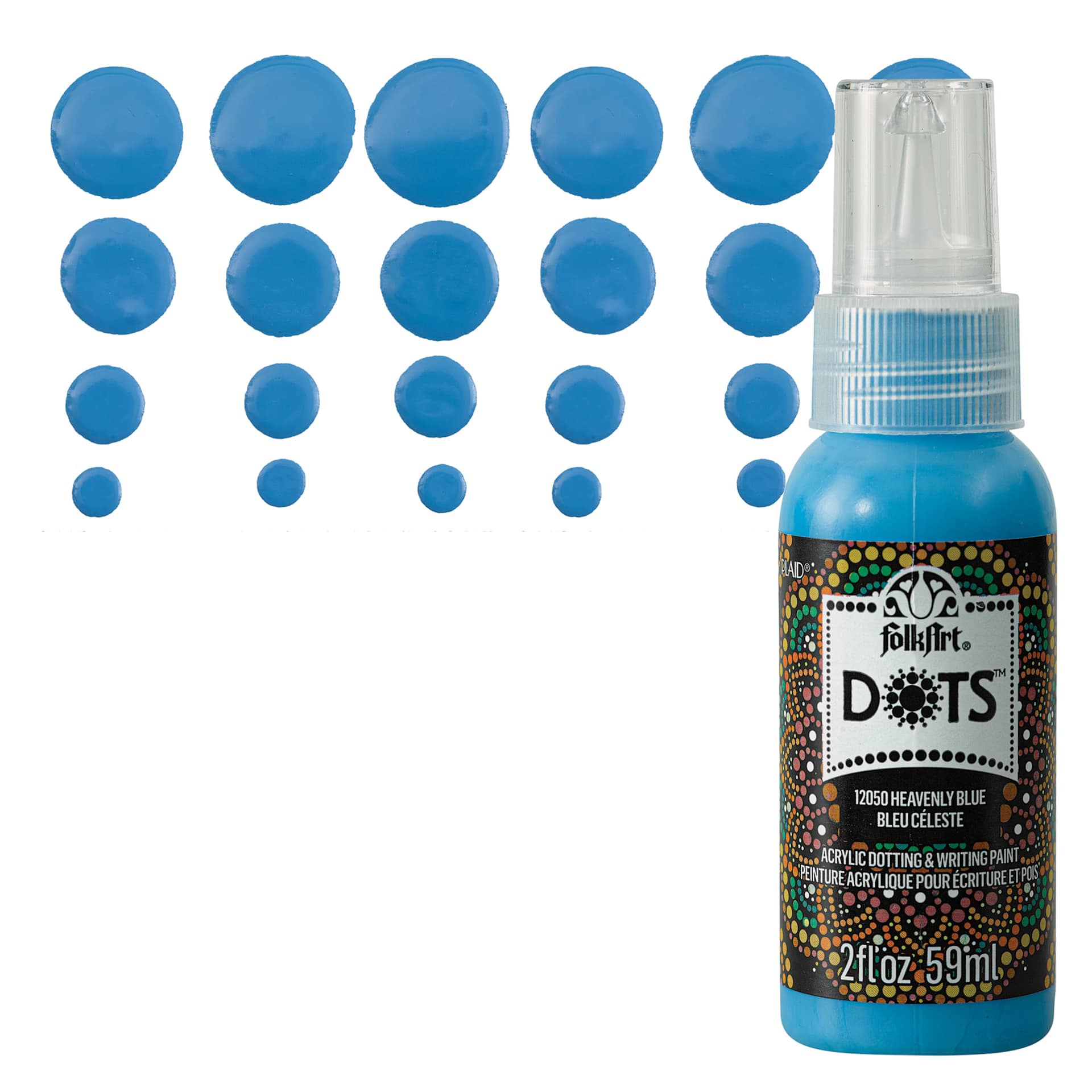 FolkArt Dots Acrylic Paint - Heavenly Blue, 2 oz bottle and swatch