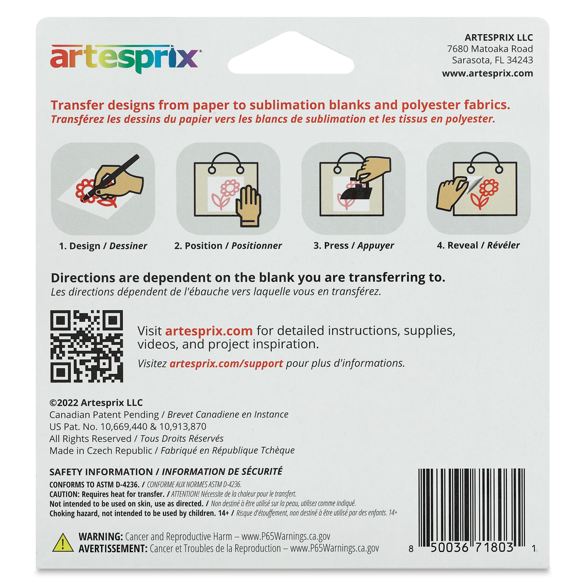 Artesprix Sublimation Markers - Chisel-Tip, Set of 10 (back of package)