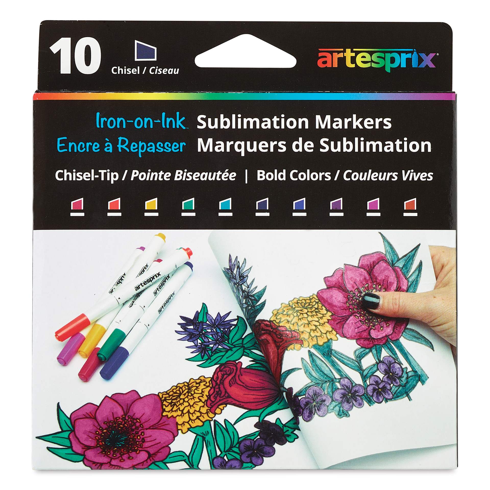 Artesprix Sublimation Markers - Chisel-Tip, Set of 10 Bold Colors front of package
