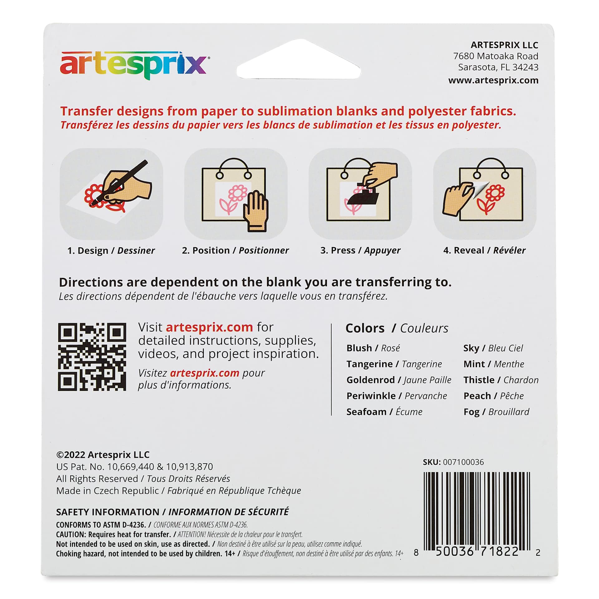 Artesprix Sublimation Markers - Chisel-Tip, Set of 10 Pastel Colors back of package