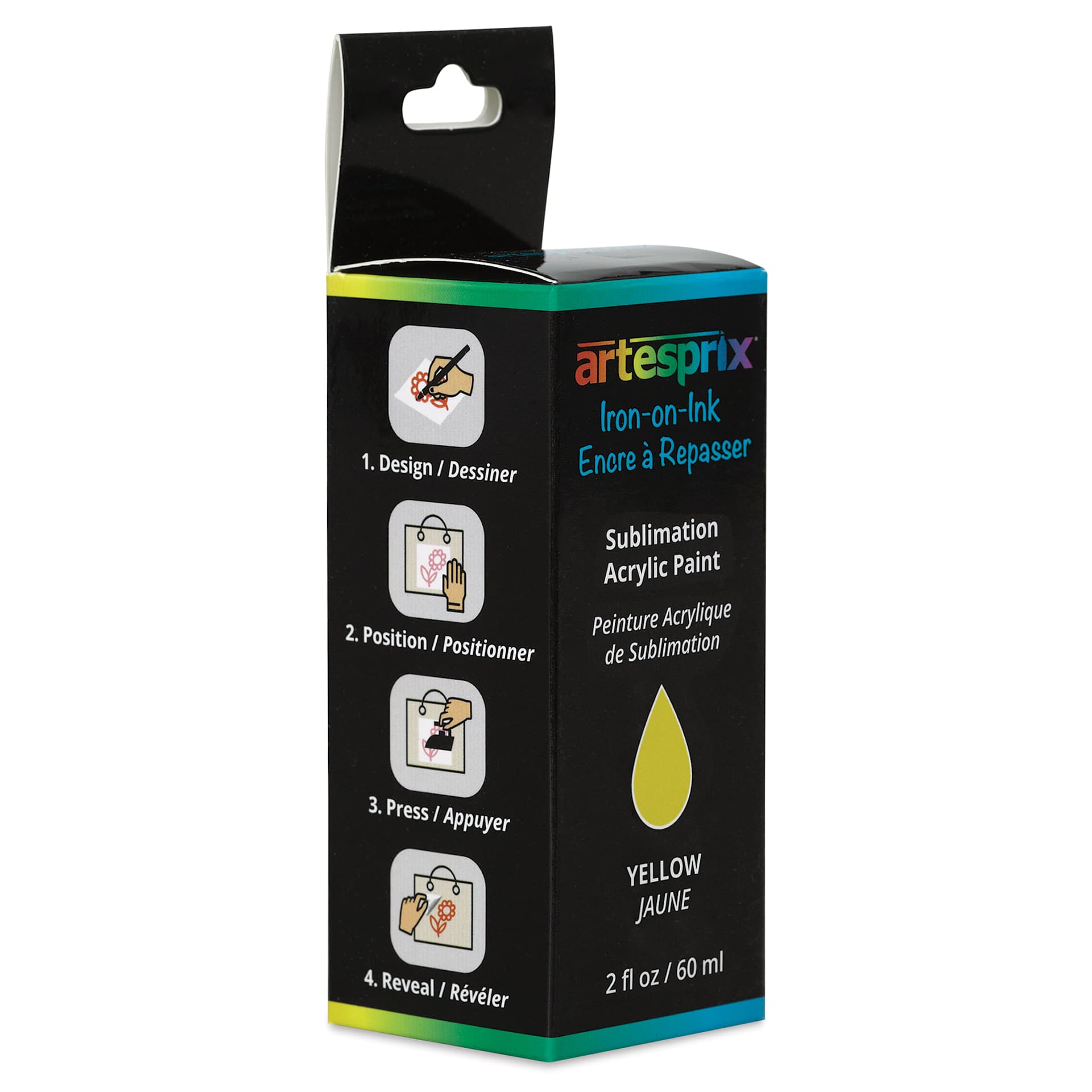 Artesprix Sublimation Acrylic Paint - Yellow, 2 oz bottle (front of packaging)