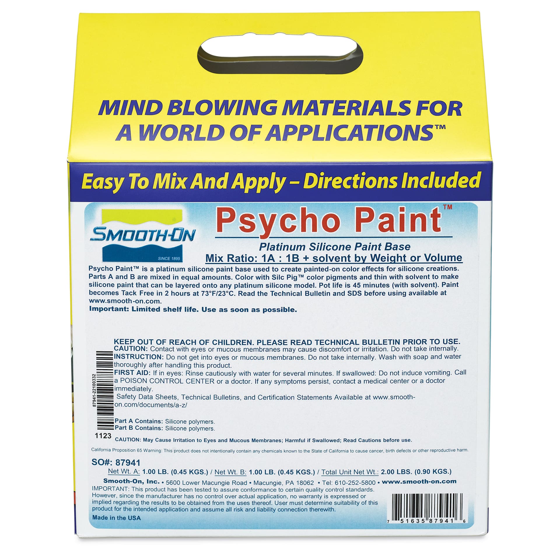 Smooth-On Psycho Paint Platinum Silicone Paint Base (back of package)