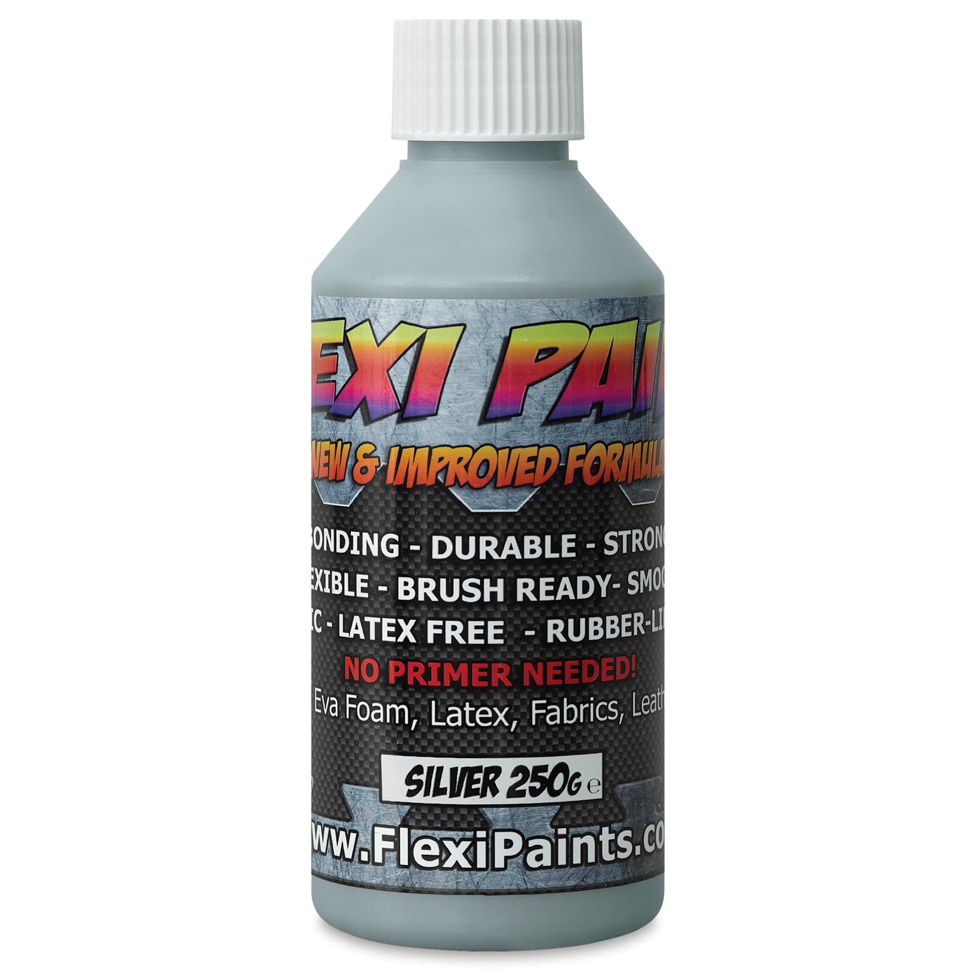 Flexi Paint Waterbased Flexible Cosplay Paint - Metallic Silver, 250 g (0.55 lb)