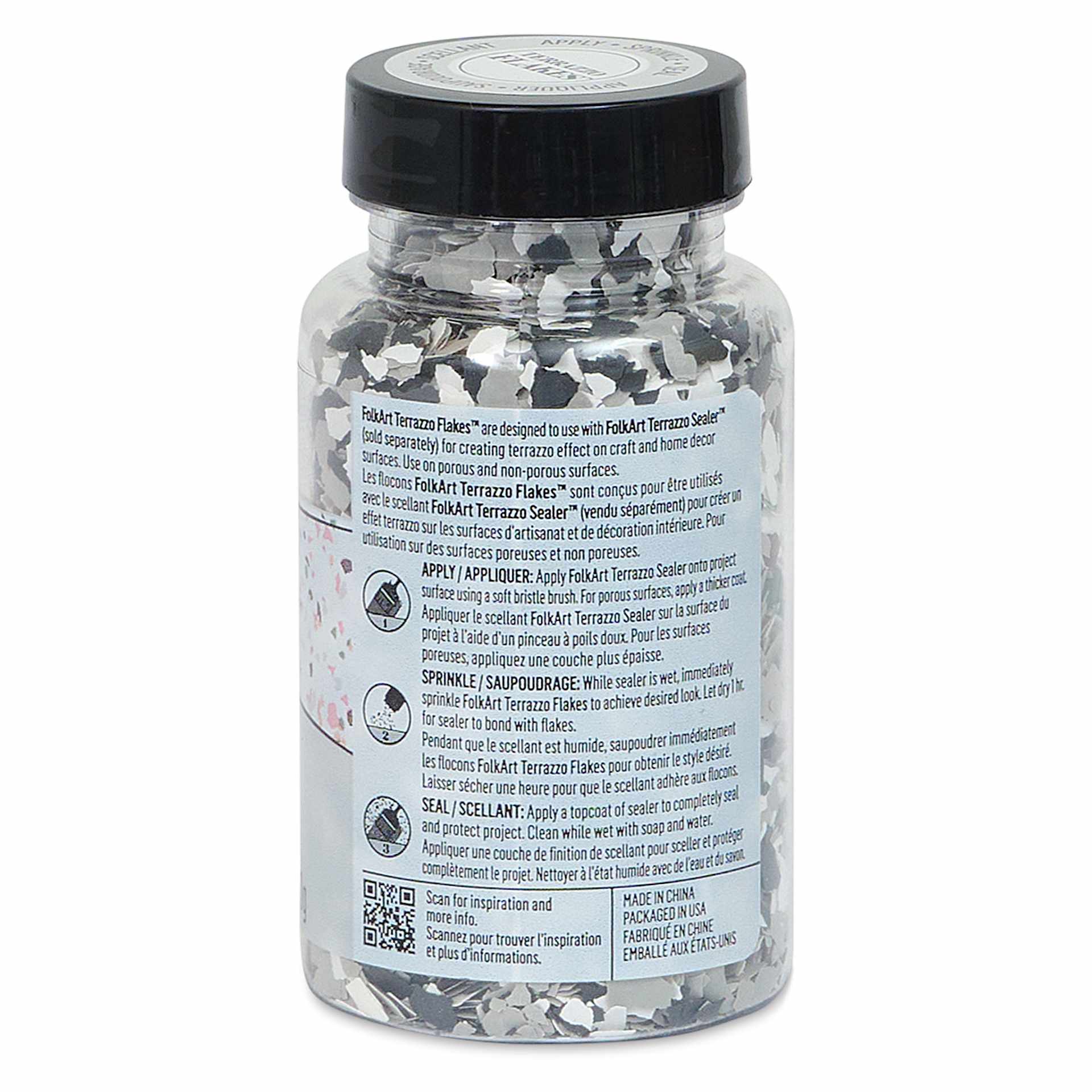 Plaid FolkArt Terrazzo Color Chip Flakes - Grey Multi, 2.47 oz back of bottle
