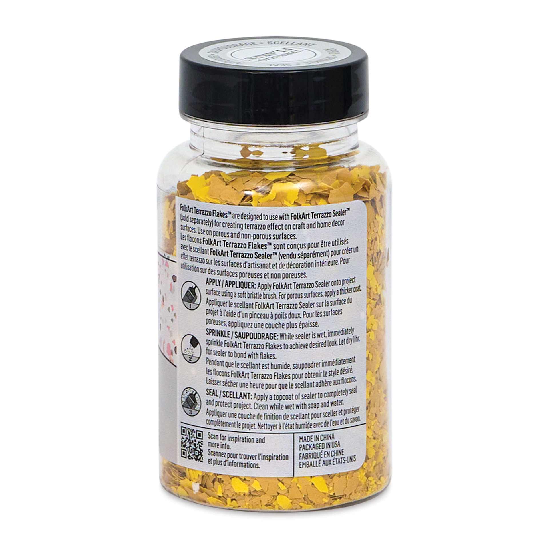 Plaid FolkArt Terrazzo Color Chip Flakes - Yellow Multi, 2.47 oz back of bottle