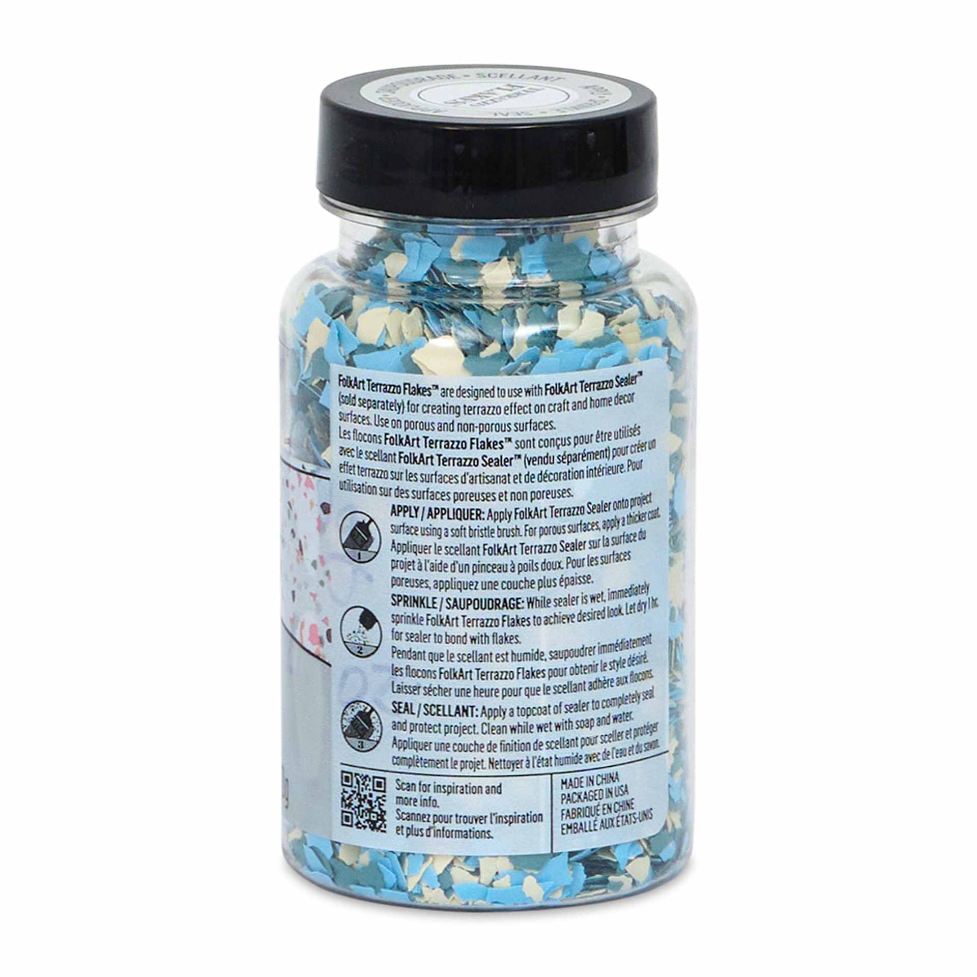 Plaid FolkArt Terrazzo Color Chip Flakes - Blue Multi, 2.47 oz back of bottle