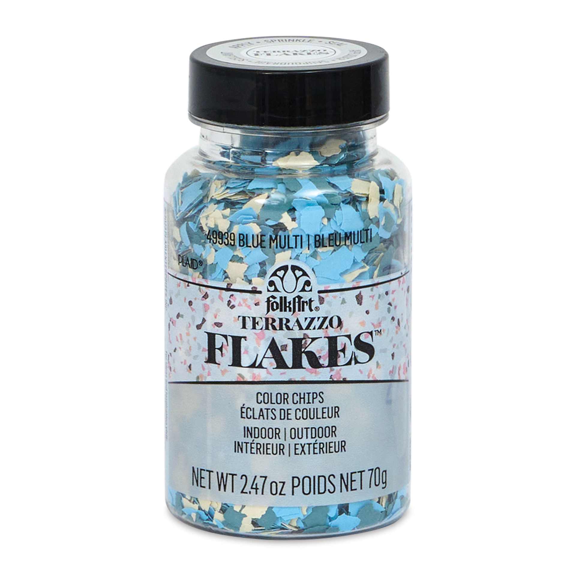 Plaid FolkArt Terrazzo Color Chip Flakes - Blue Multi, 2.47 oz front of bottle