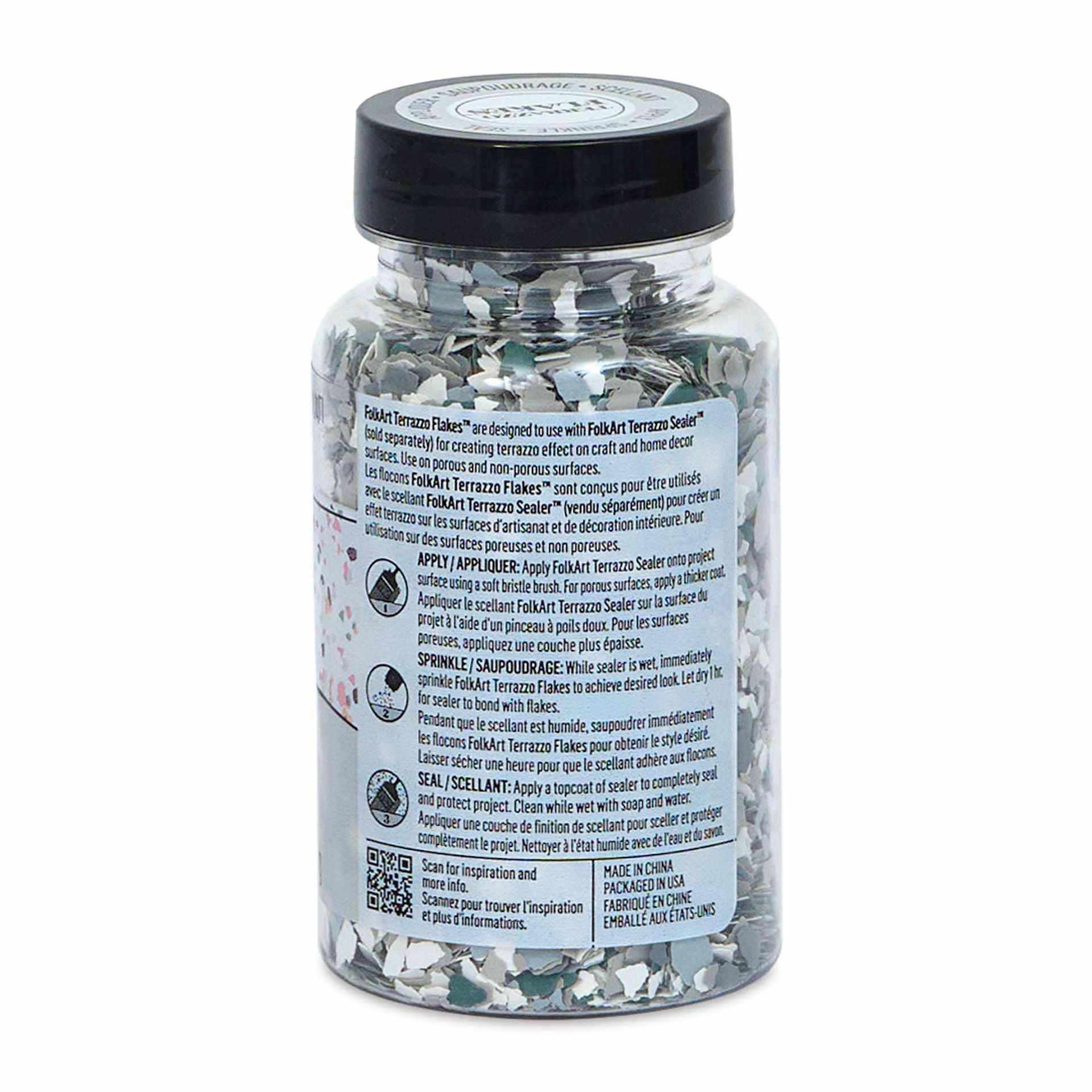Plaid FolkArt Terrazzo Color Chip Flakes - Teal Multi, 2.47 oz back of bottle